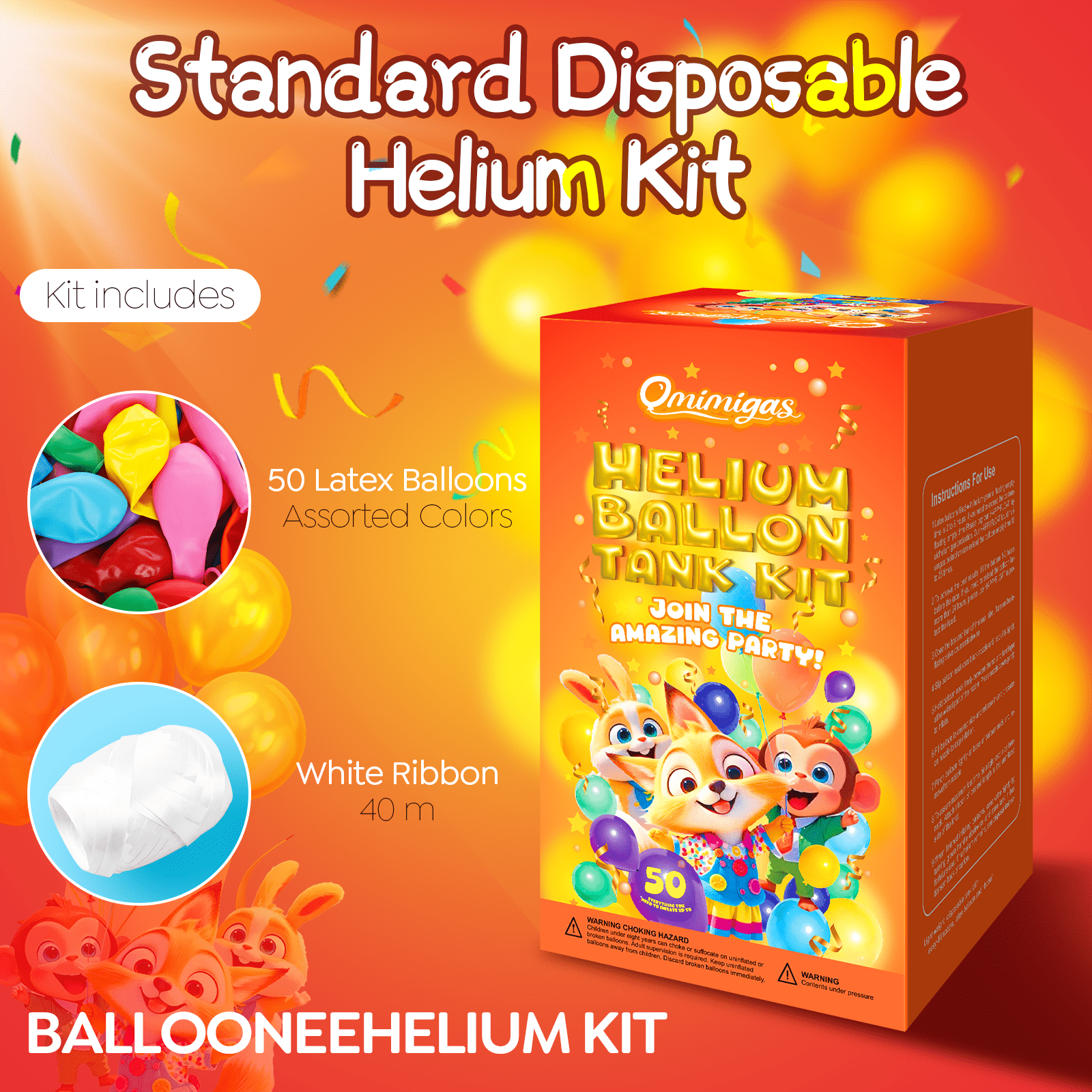Helium Tank for Balloons at Home 13.4L Up to 50 Latex Balloons Ribbons 99.99% Pure Helium Gas Tank Pump Kit (1 Tank)