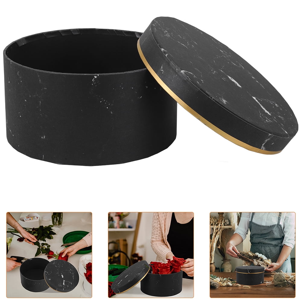 Masteelf 2pcs Marble Flower Box Round Present Box For Preserved Flowers Marbling Present Wrapping Box Round Flower Packing Box Wedding Present Packing Box