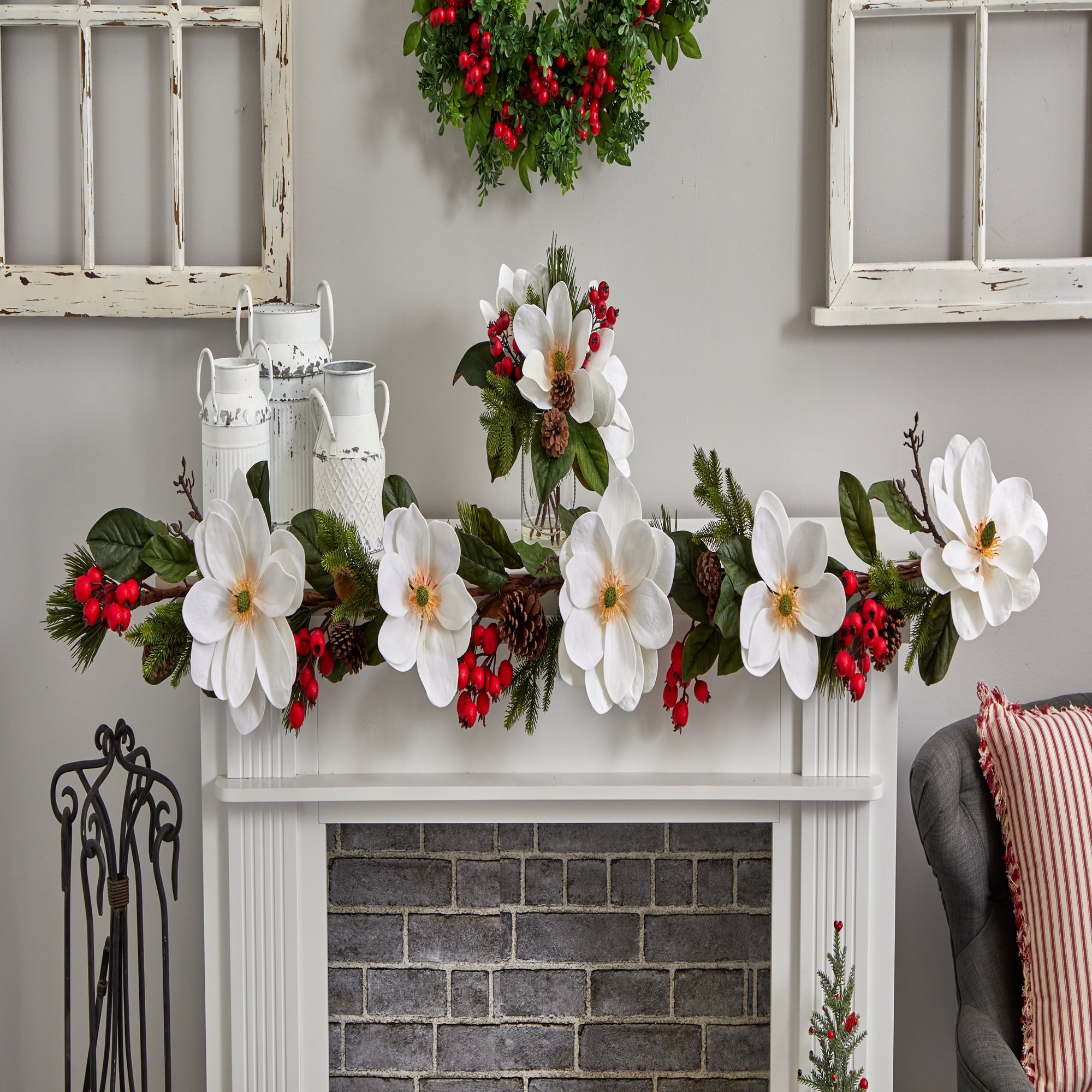 Nearly Natural Holiday Pine Garland, 6" (Assorted Colors)