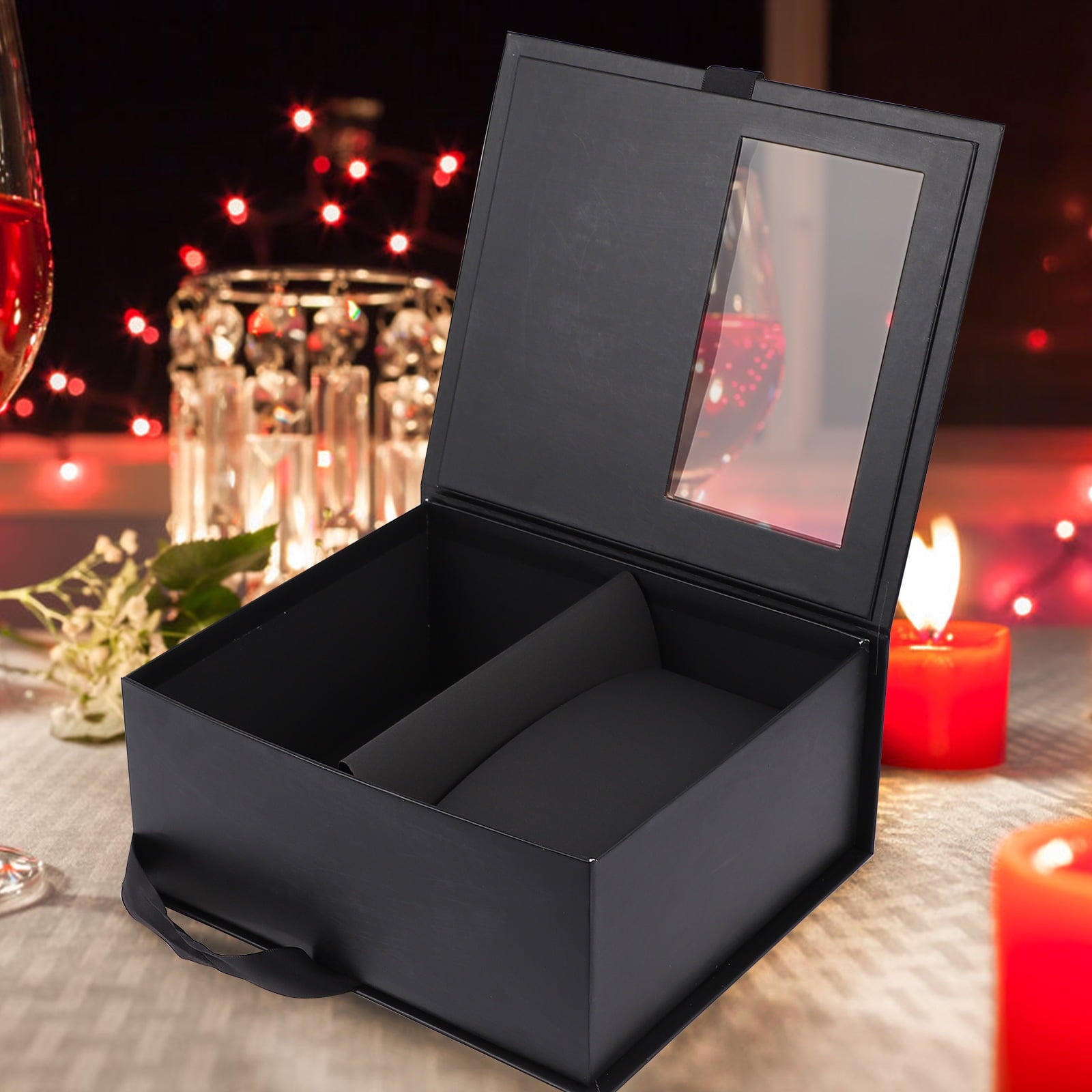 COSMOBETTY 1Pack Black Cardboard Flower Wrapping Box for Bouquet Portable Storage Case 9.8x8.5x4.1in