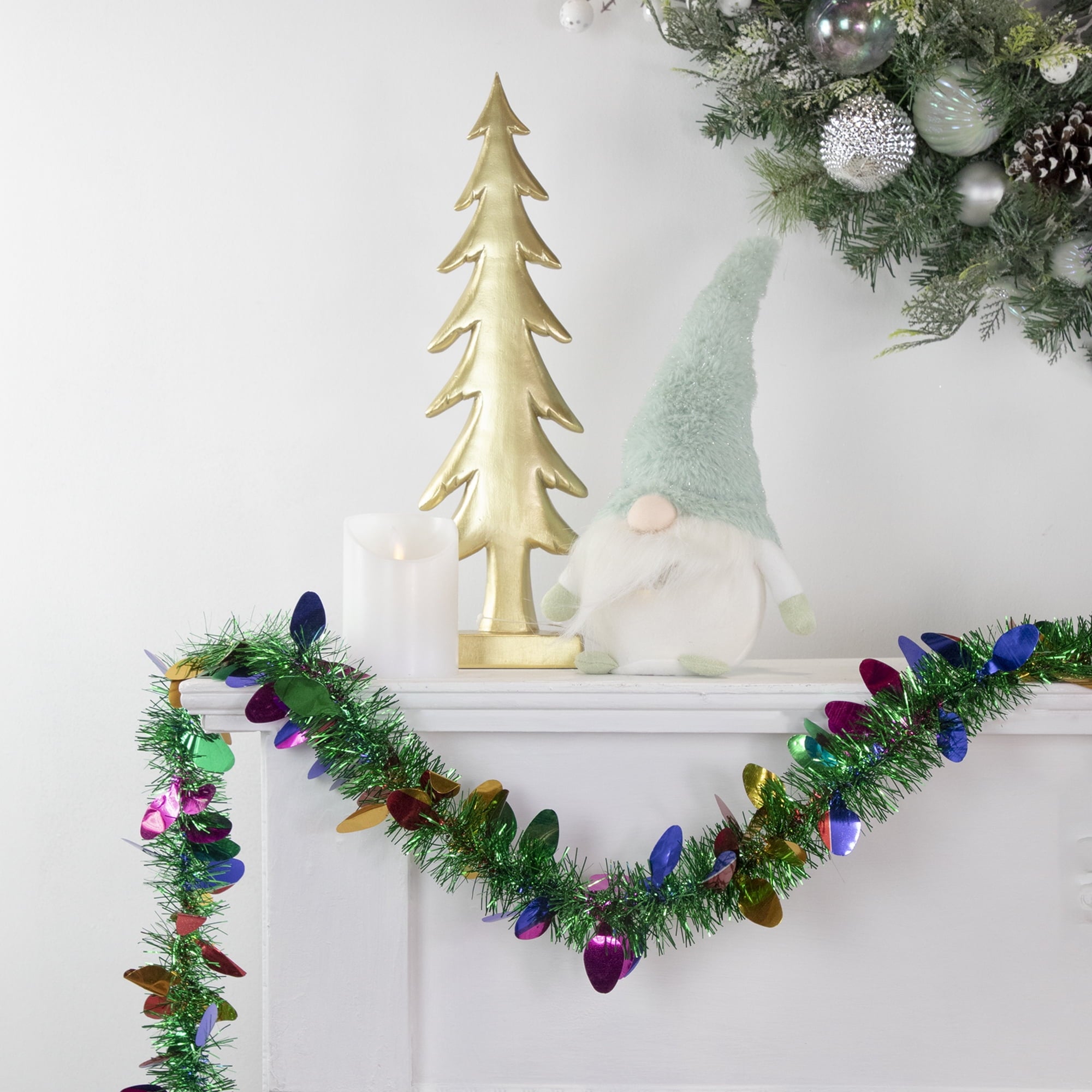 Northlight Christmas Light Bulb Wrapped Tinsel Commercial Garland - 50' x 2" - Green and Multicolor