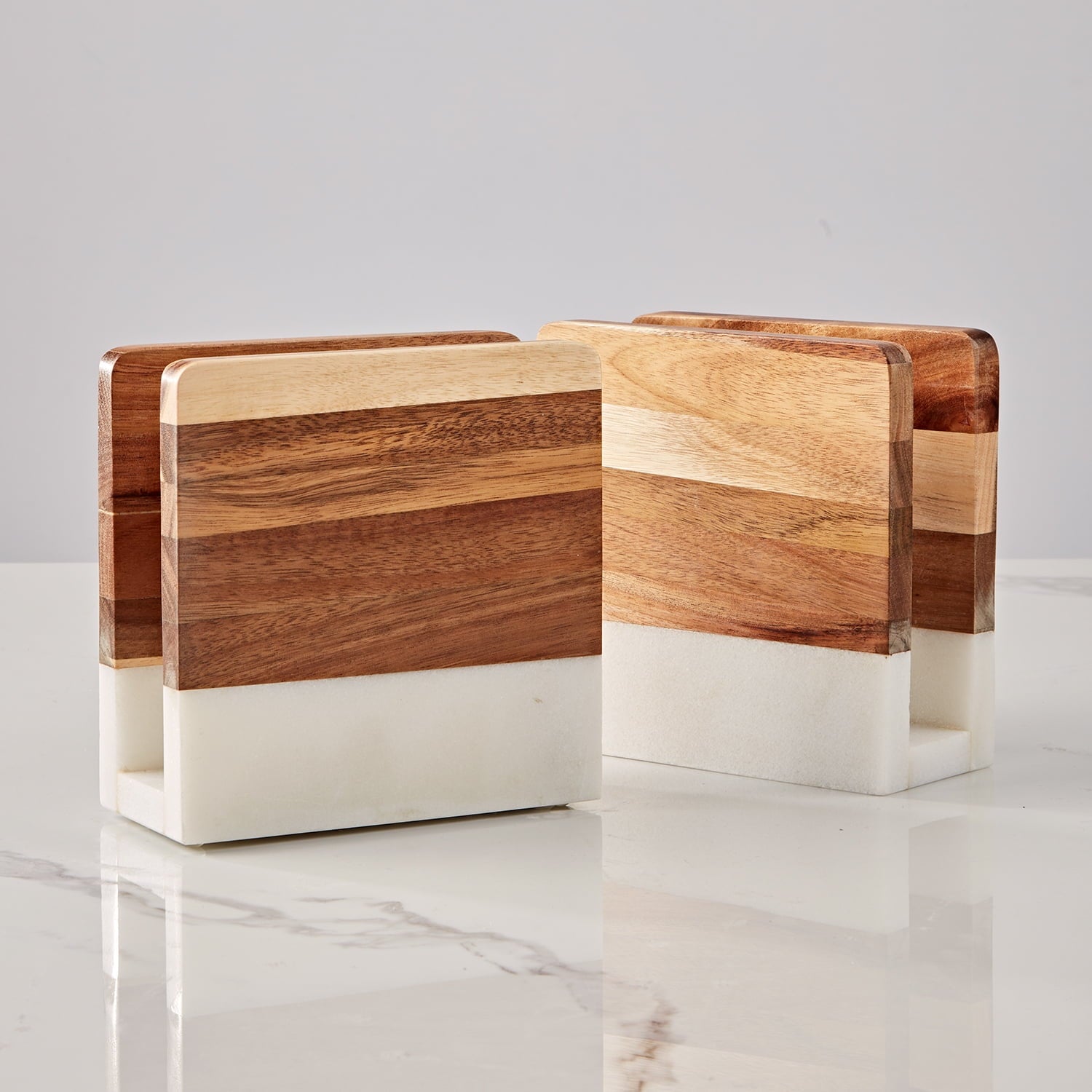 Wood and Marble Table Napkin Holder White Marble,Kitchen,Dining Room,Napkin Rings