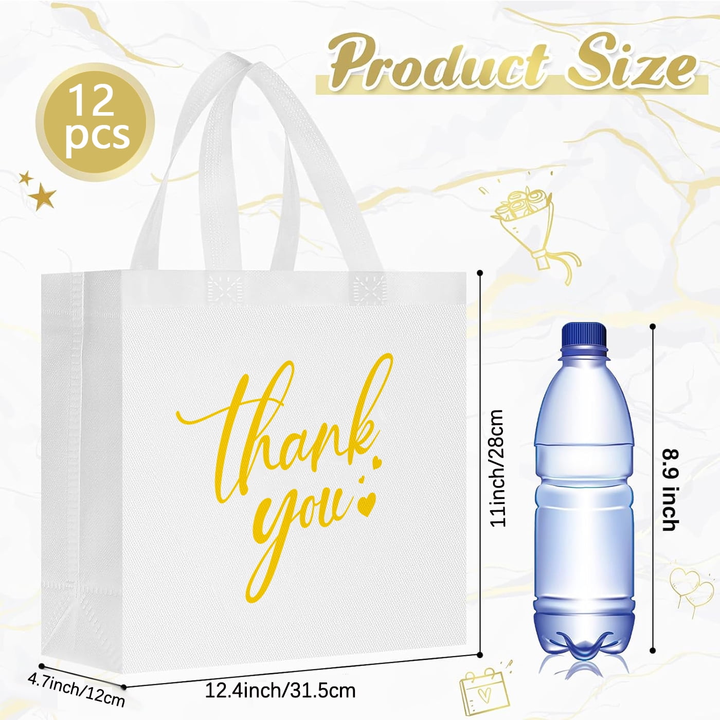 30Pcs Thank You Gift Bags, Large Reusable Gift Bags,Thank You Bags with Handles for Business, Shopping, Wedding, Baby Shower, Graduations, Party Favors (12.4x11x4.7Inch)