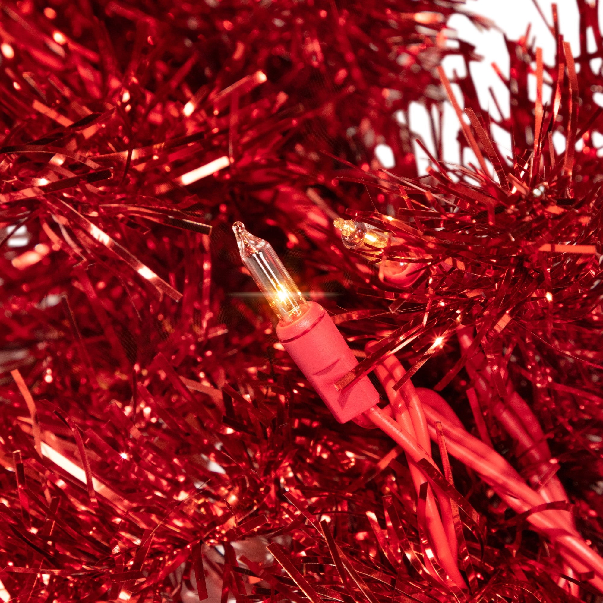 Northlight Pre-Lit Tinsel Artificial Christmas Garland - 9' x 8" - Red - Clear Lights