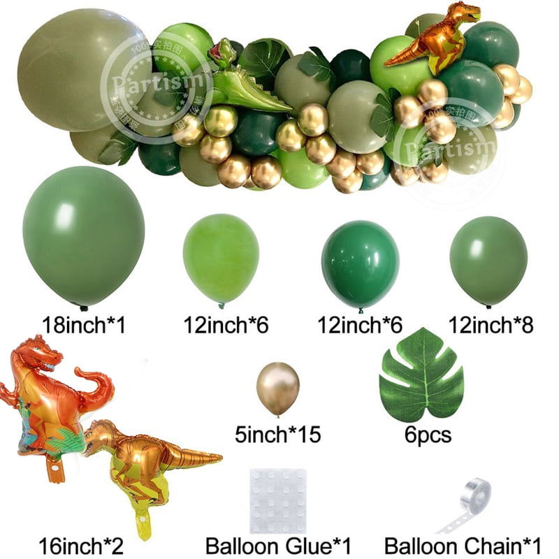 27pcs Carton Green Dinosaur Balloon Tower with 1-9 Green Number Balloon for Boy's Dinosaur Themed Birthday Party DIY Decorations