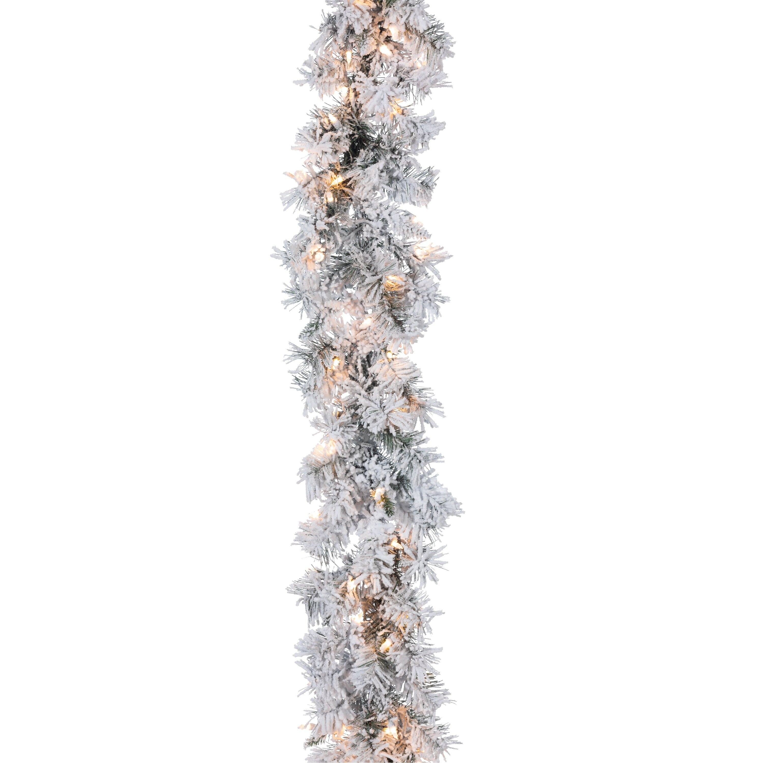 Sterling  9 ft. Elegant Heavy Flocked Spruce Garland with Warm White LED Lights - White