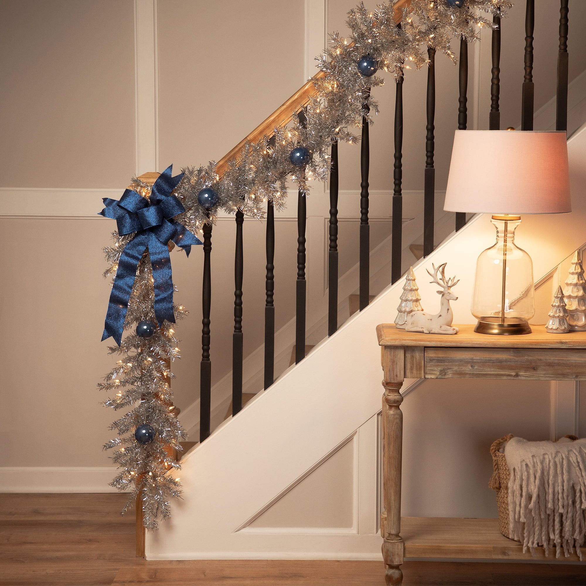 Northlight Prelit Clear Incandescent Corded Tinsel Artificial Christmas Garland, 4" (Silver)