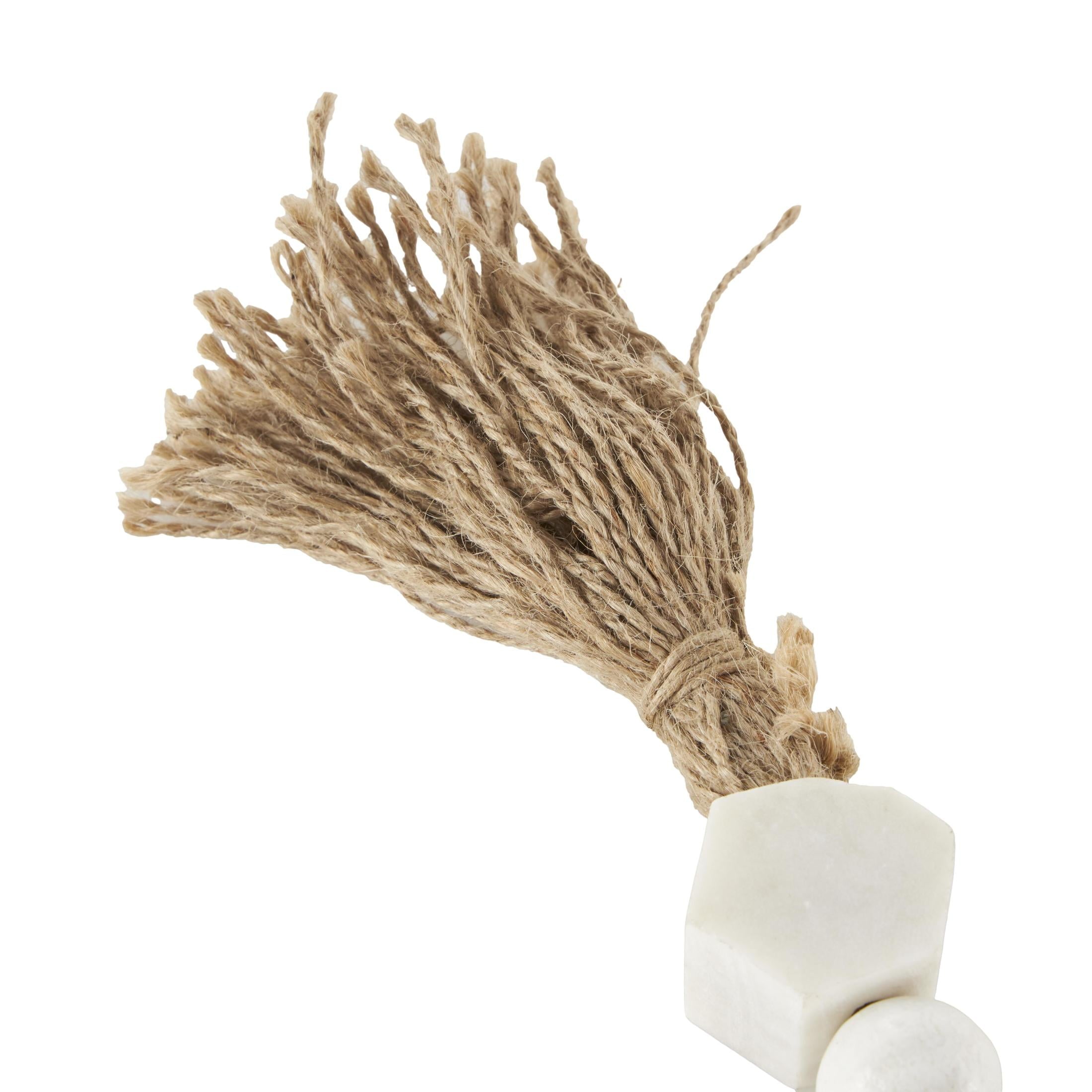 DecMode Handmade Hexagon White Marble Garland with Tassel with Knotted Brown Jute
