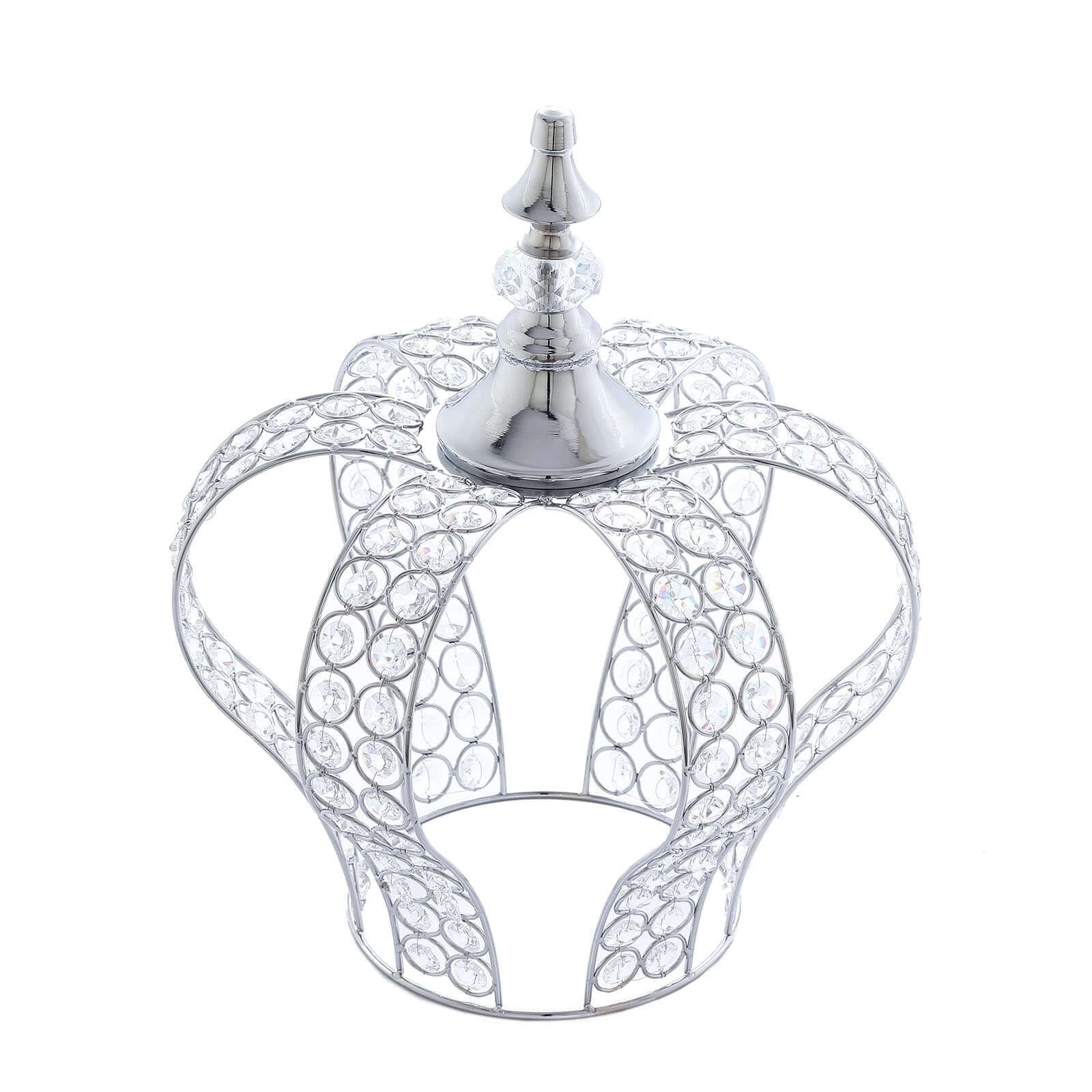 Efavormart 14" Silver Crystal Metallic Royal Crown Cake Topper with 168 Acrylic Beads For Wedding Birthday Party Special Event