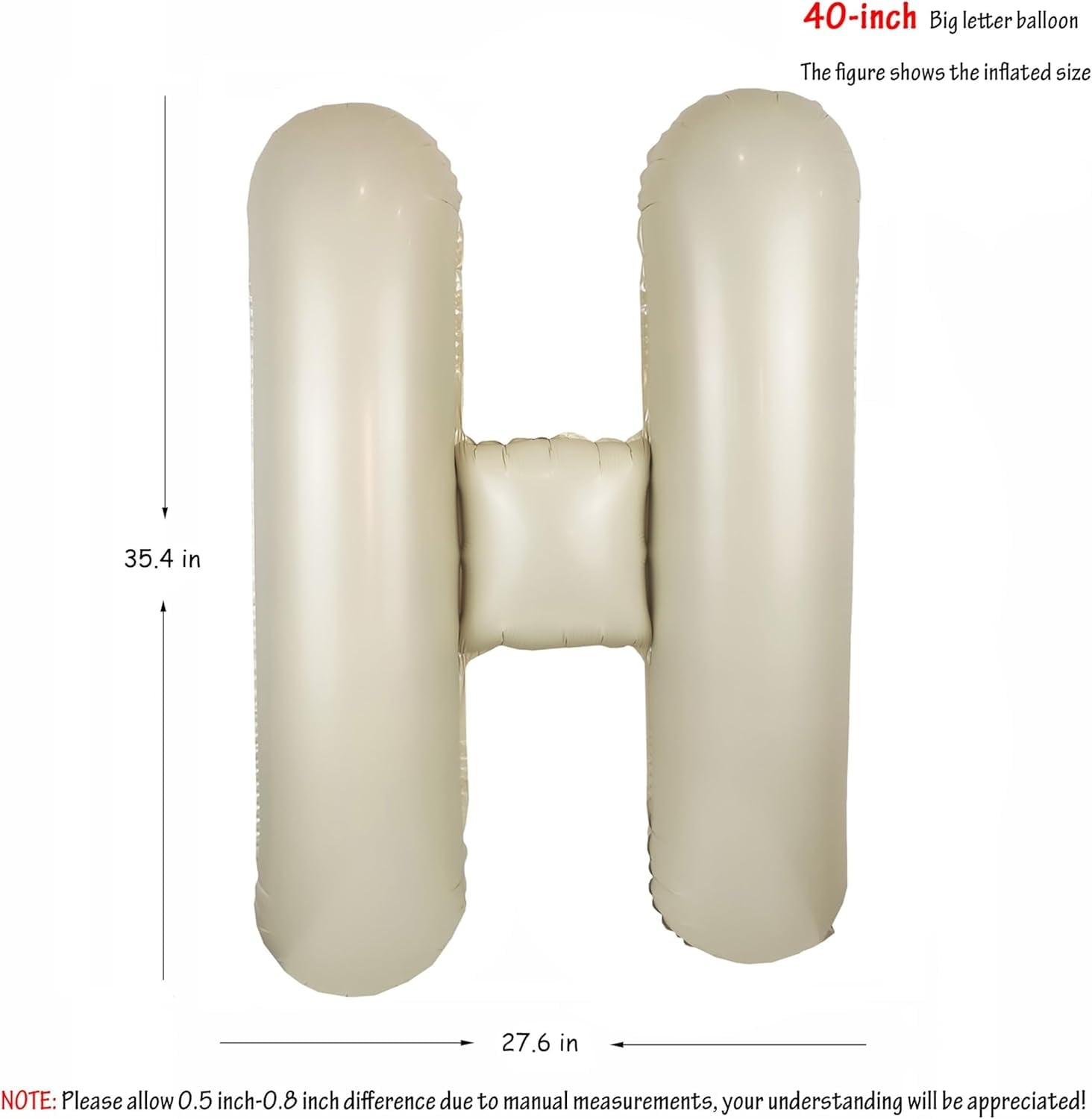 hlquji 40 In Cream White Letter H Balloons Big Alphabet Foil Word Balloon Beige Large Inflating Balloon Letters Sand Mylar Helium Custom Letter Balloon For Boys Girls Birthday Party Baby