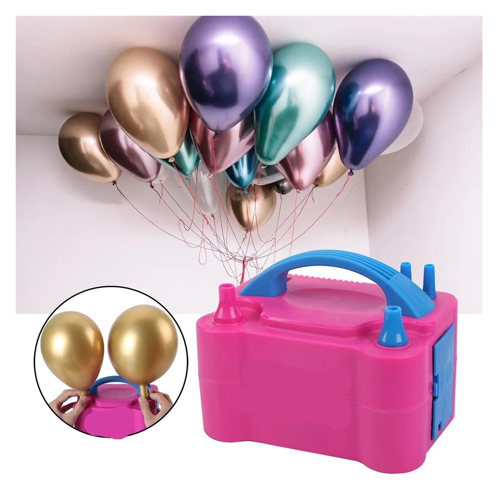 High Power Electric Balloon Pump Inflator Bulk Balloons Filling Dual Nozzle for Double Hole