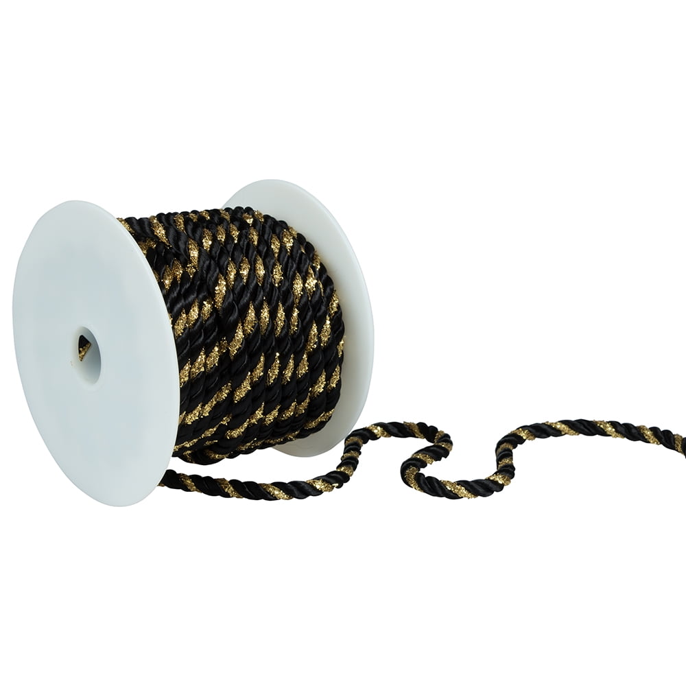 JAM Paper Rope Ribbon, 15 Yards, Black with Gold, 1/Pack