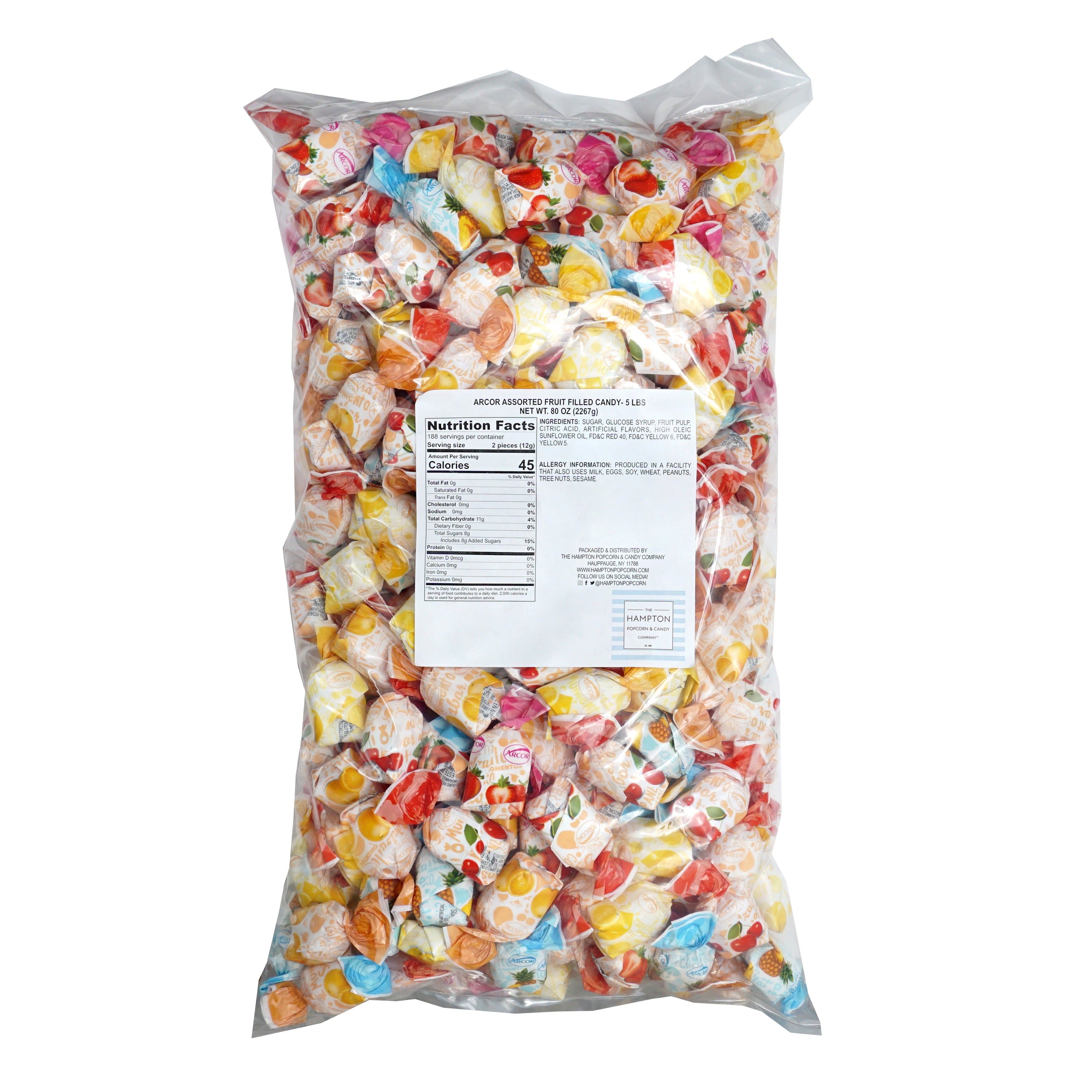Arcor Fruit Filled Candy, 5 Pound Arcor Candy (Approx. 375 pcs.), Fruit Filled Hard Candy, Fruit Filled Candy, Fruit Filled Hard Candy Individually Wrapped