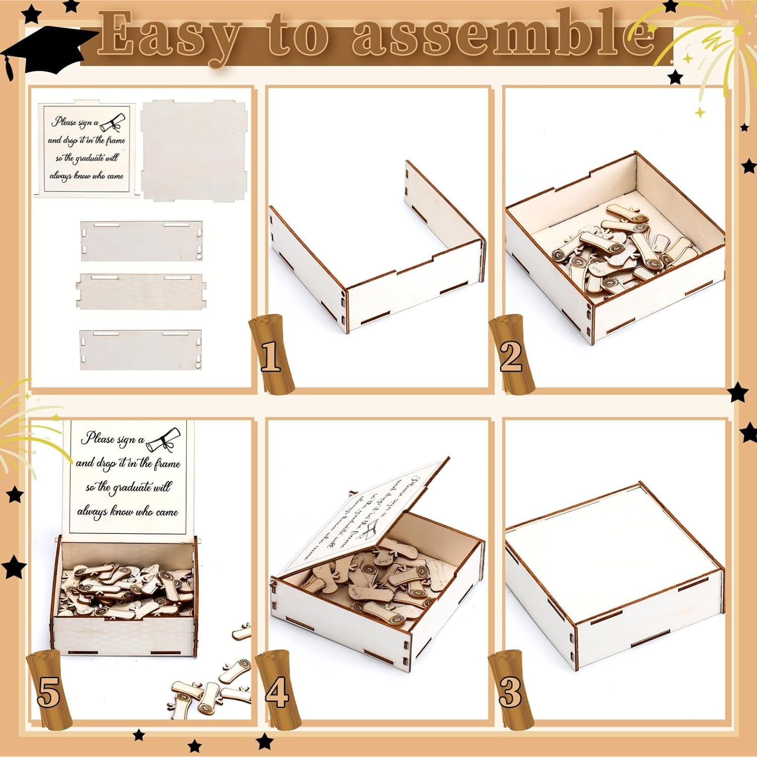 Graduation Guest Book 2025 Graduation Signatures Collecting Name Drop Sign Book with 100pcs Wooden Scroll 1pc Storage Welcome Box 2pcs Pens for Congrats Graduation Party