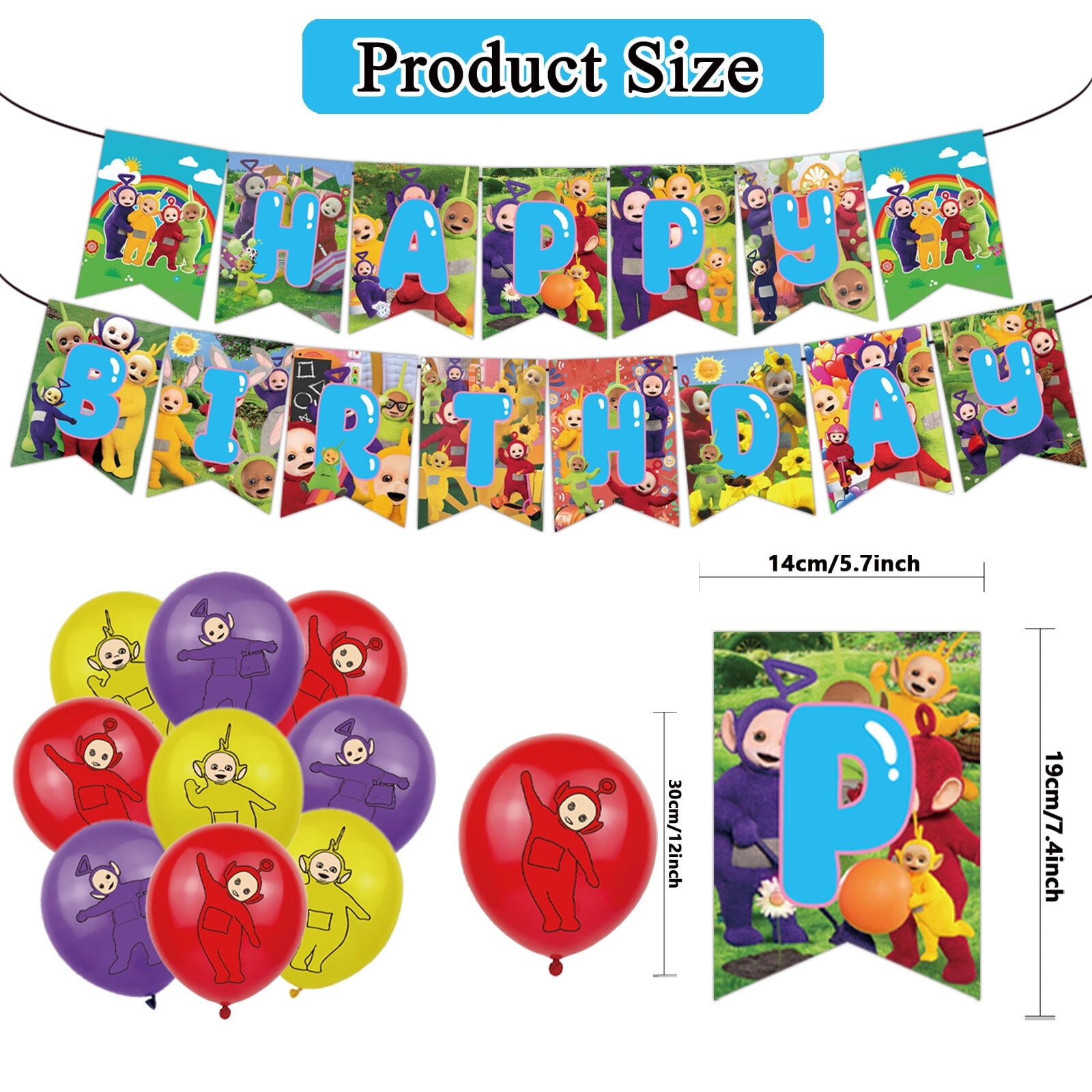 32 Pcs For Teletubbies Theme Birthday Party Decorations Set With 1 Happy Birthday Banner,18 Balloons,13 Cupcake Toppers,All-in-One Celebration Party Kit Supplies