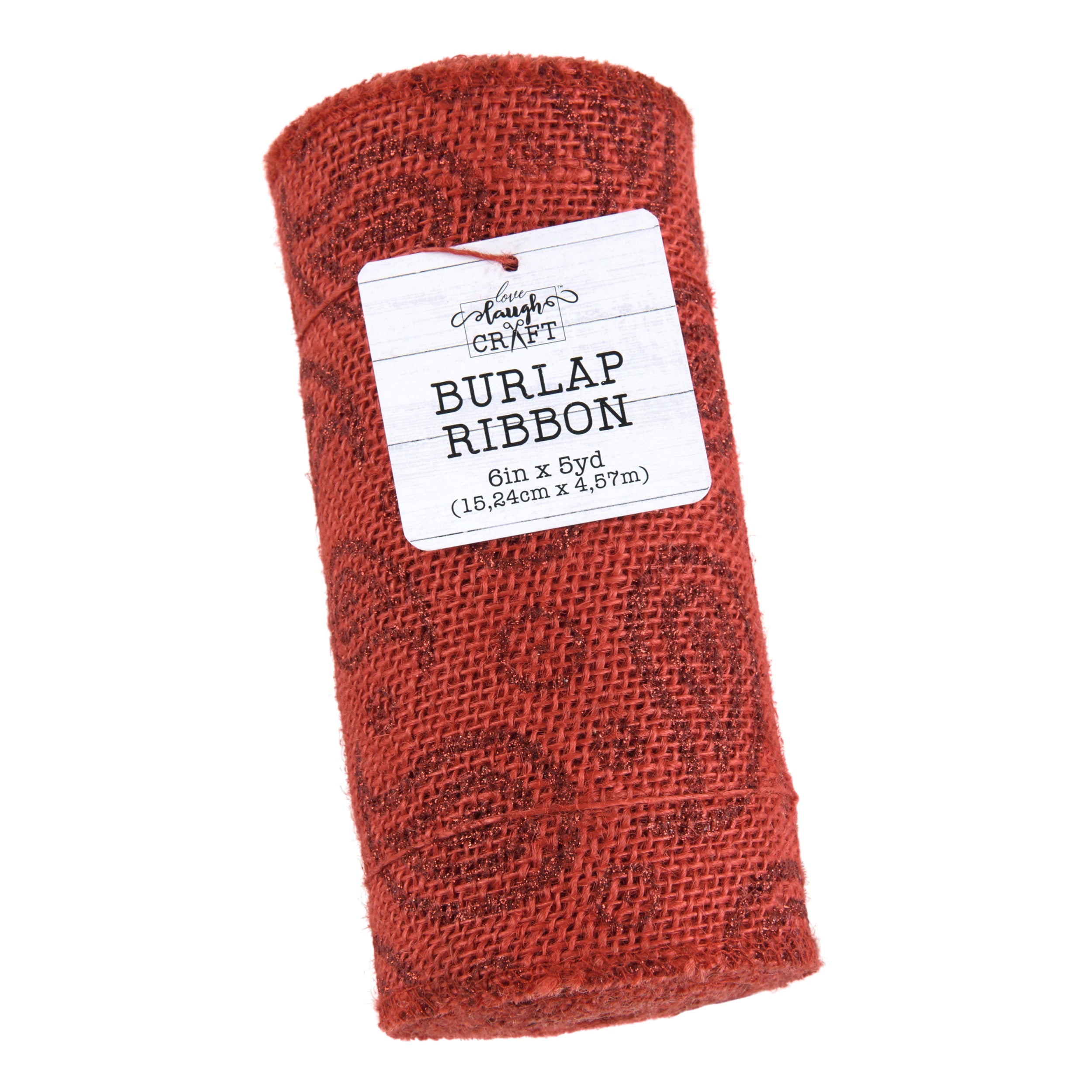 Love, Laugh, Craft Jute Burlap Precut Ribbon, 6"W x 5-Yards, 7-Pack, 740-24KIT, Red Paisley Glitter