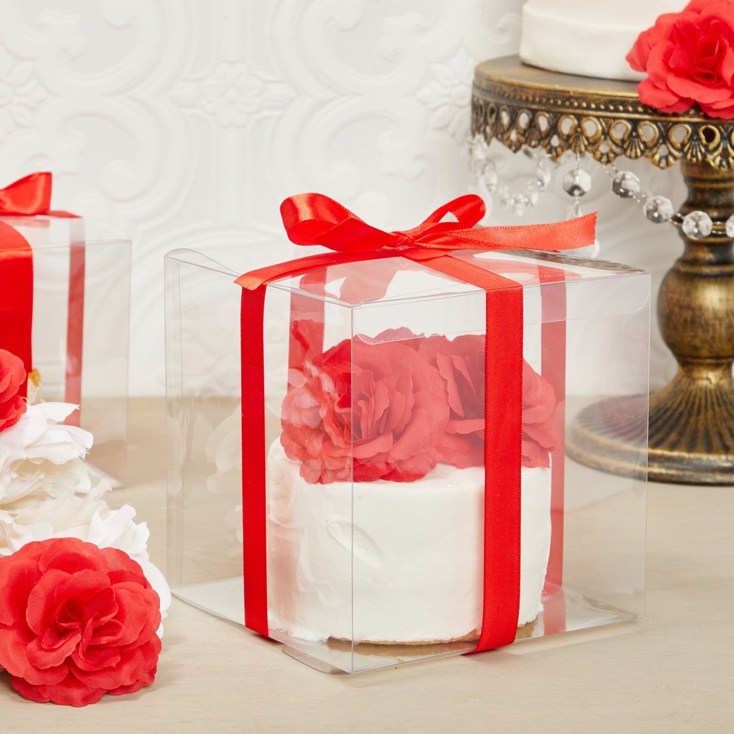 30-Pack Clear Gift Boxes - 6x6x6 In Square Plastic Transparent Boxes for Cakes, Wedding, Baby Shower, Birthday Party