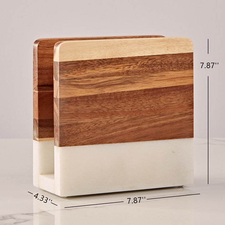Wood and Marble Table Napkin Holder White Marble,Kitchen,Dining Room,Napkin Rings
