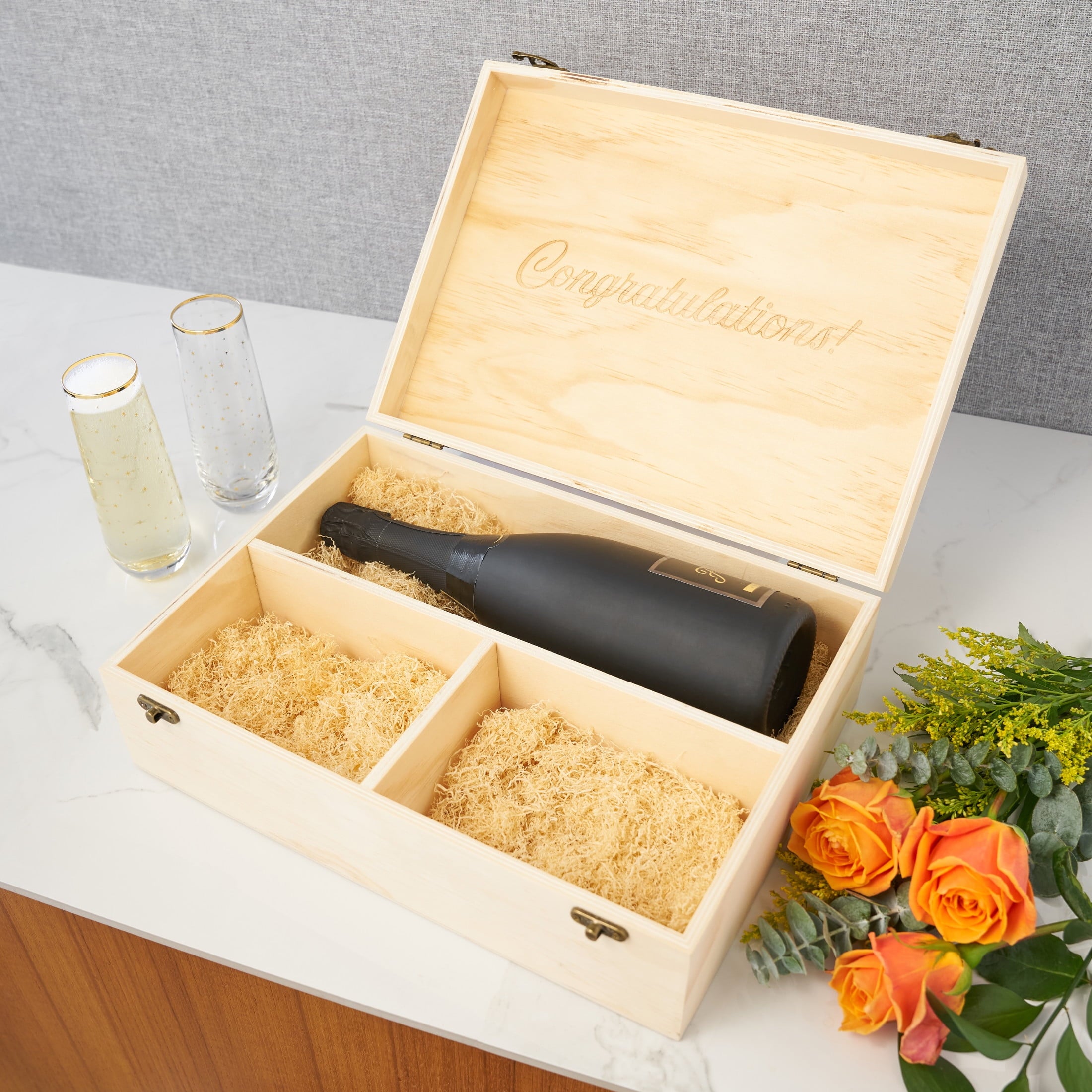 Twine Champagne Bottle Gift Box, 1 Bottle and 2 Champagne Flutes, Gifts