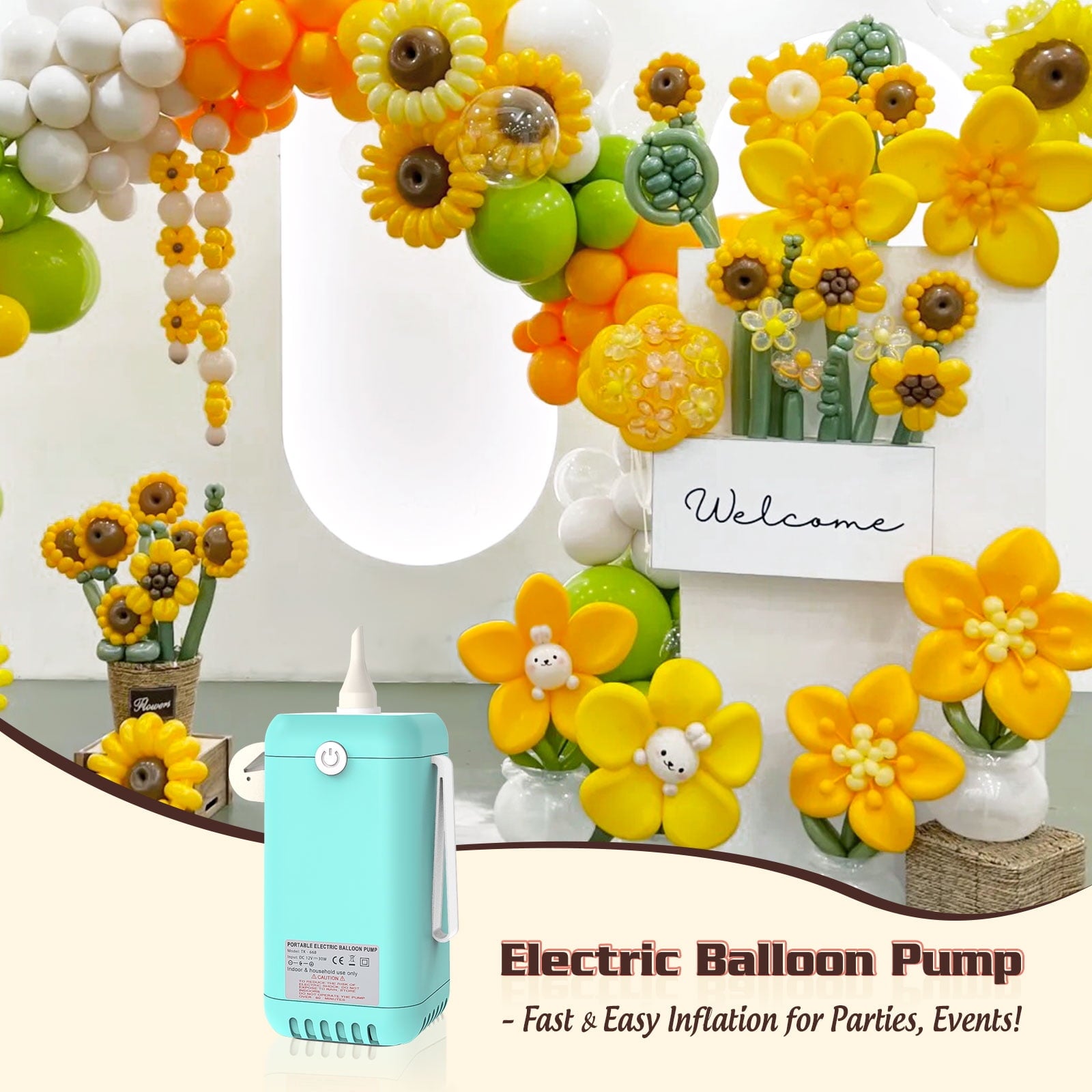 2-in-1 Electric Air Balloon Pump,Balloon Inflator for 260q,Foil, Latex Balloons and Sport Balls