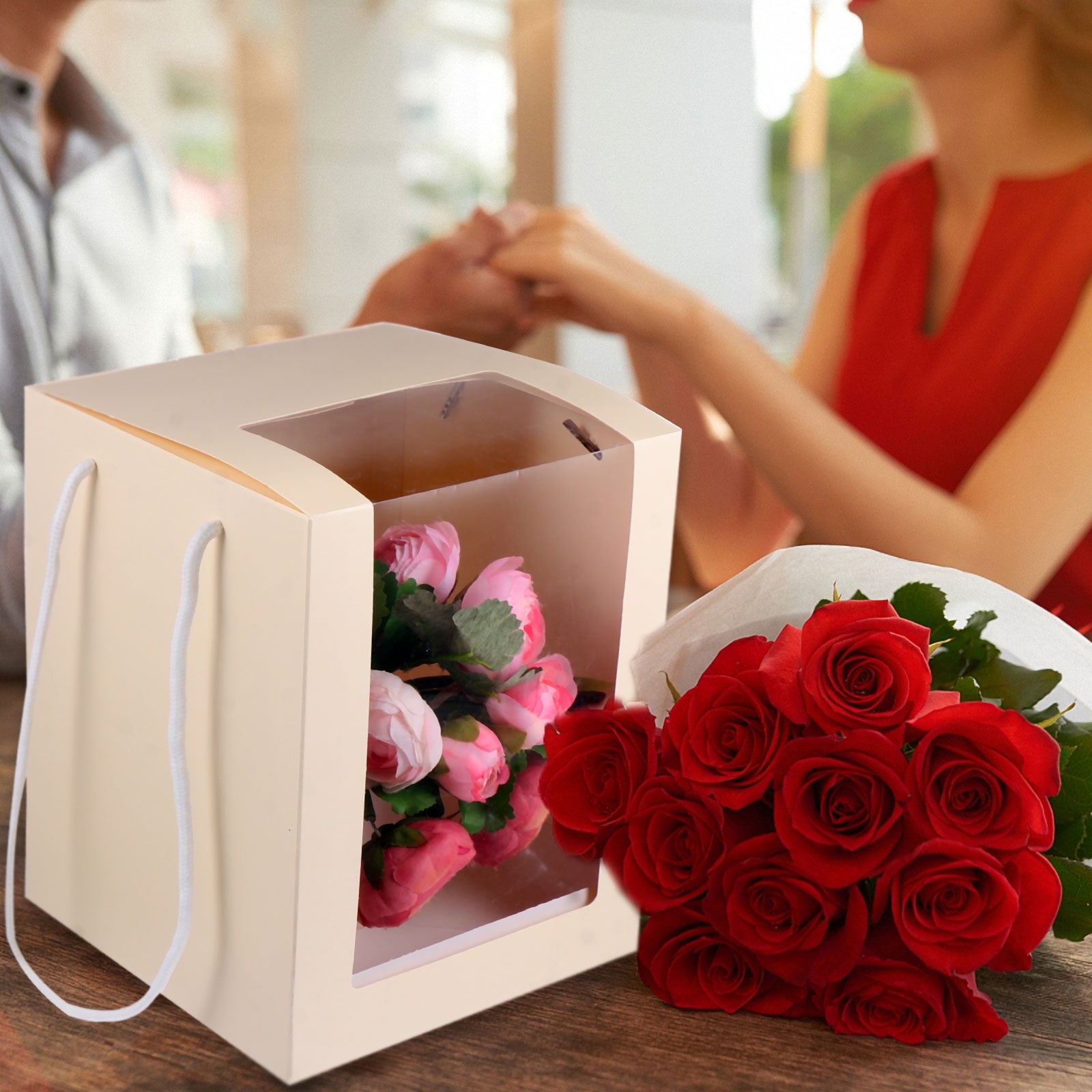 Wedding Decoration Flower Box 2 Pcs Bouquet Wrapper Floral Boxes Bride Bouquets for Plastic