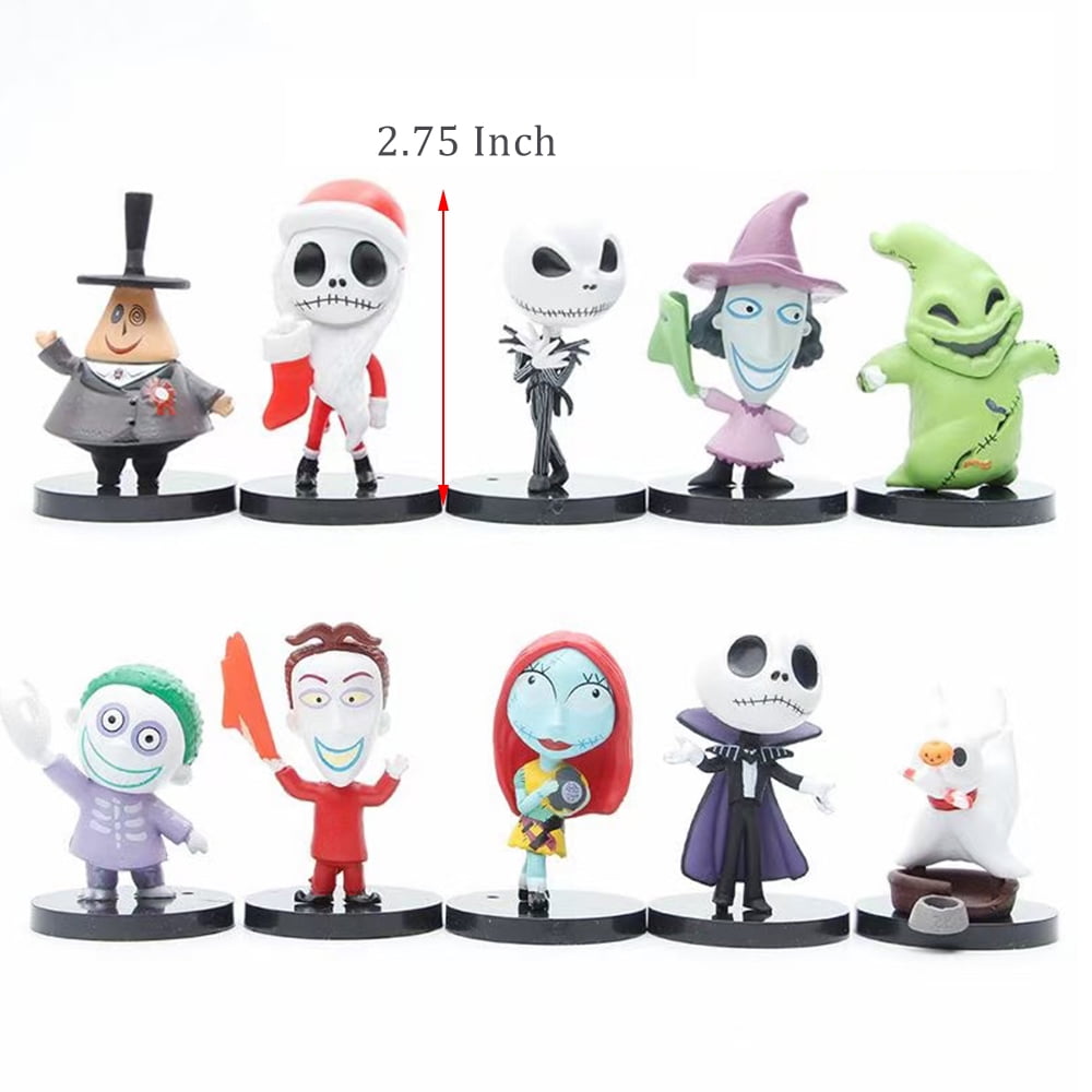 Nightmare Before Christmas Halloween Ornaments Jack Skeleton Birthday Cake Topper Set Featuring 2.75" Figure Set | Set of 10