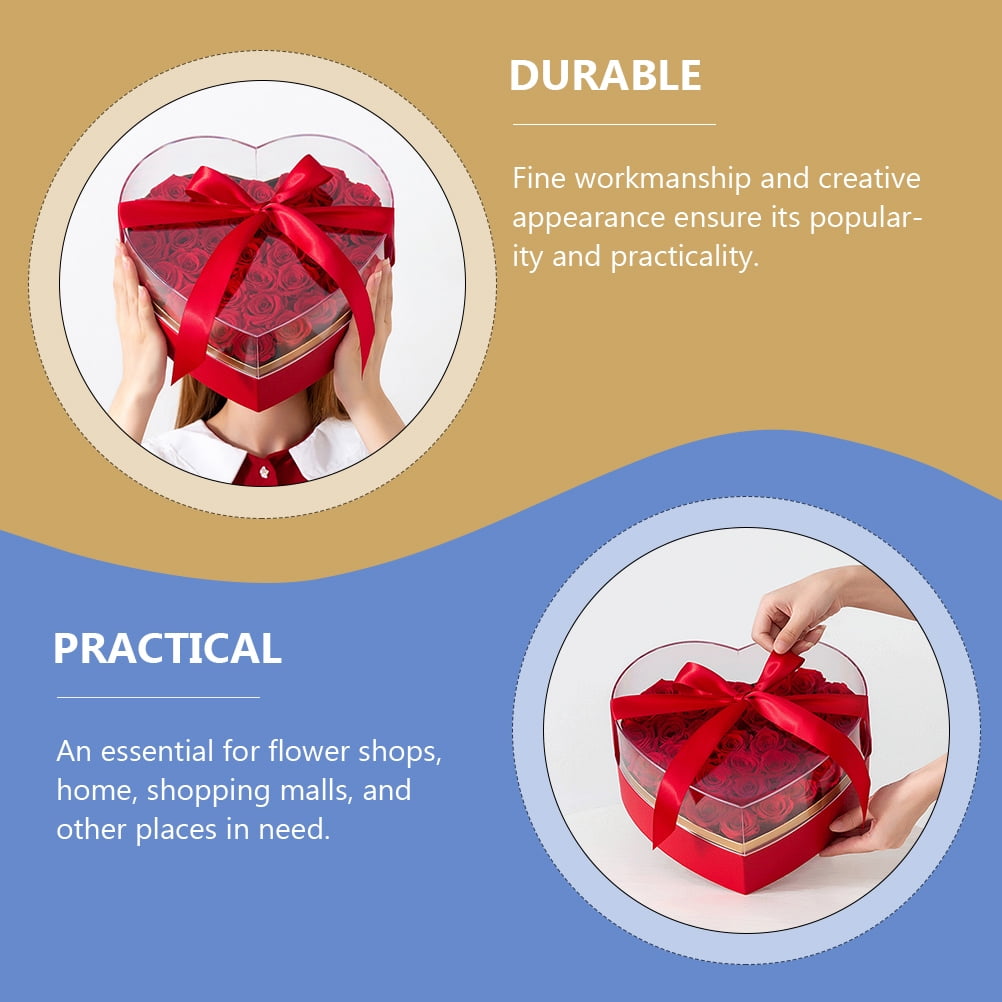 Raindrops 1Pack Flower present Box Heart Shaped Acrylic Packaging Box for Florists Display and Wrapping Decorative Container