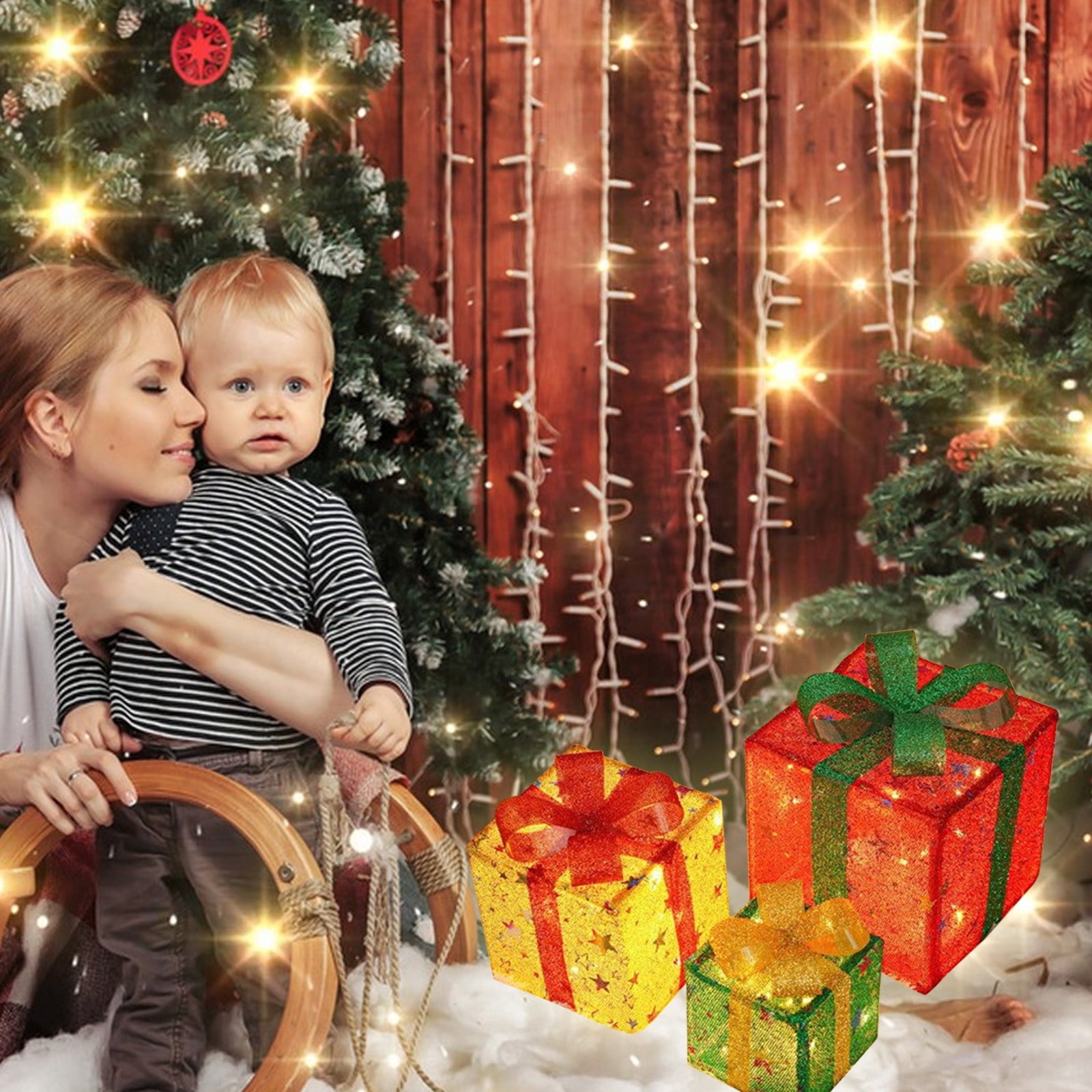 Zhourta 3PCS Lighted Gift Boxes Christmas Decorations Light Up Folding Present Box Christmas Ornaments for Outdoor Indoor Xmas Tree Yard Home Decor