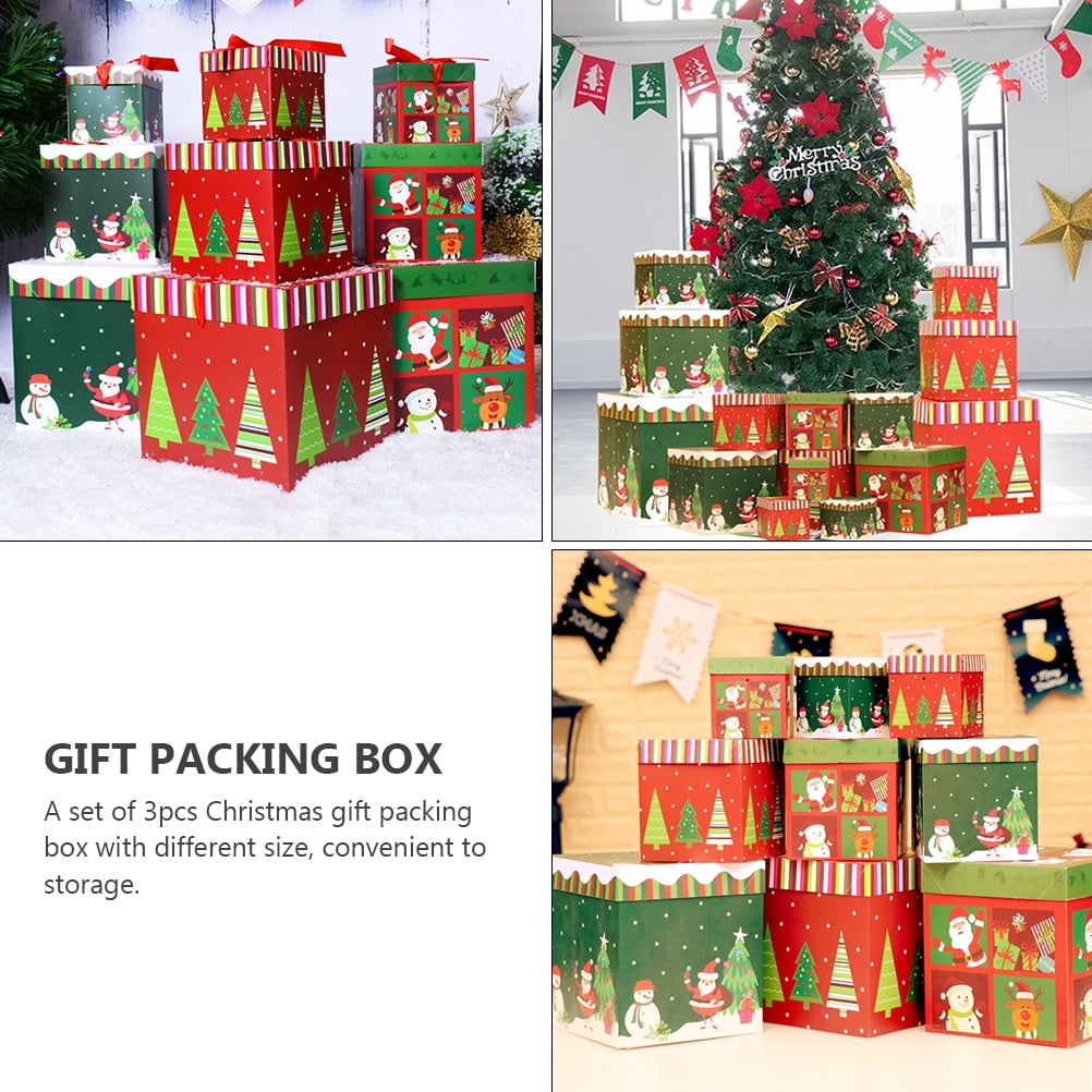 BERTDOMD 2 Sets 3pcs Xmas Sqaure Gift Packing Bag Gift Box Candy Box Gift Wrapping Case