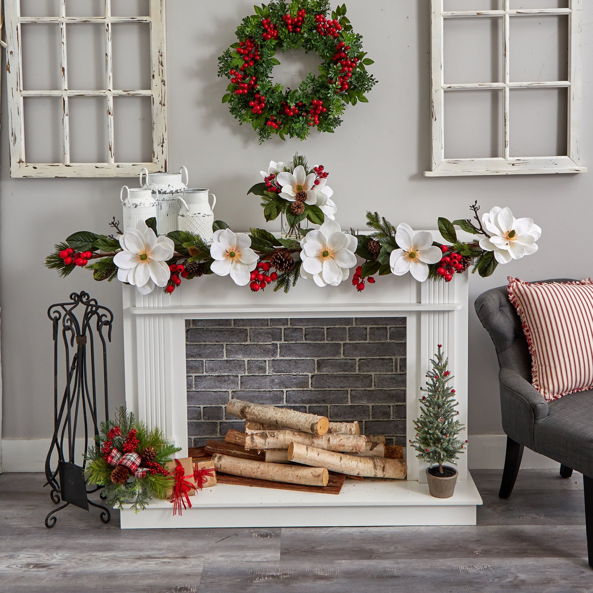 Nearly Natural Holiday Pine Garland, 6" (Assorted Colors)