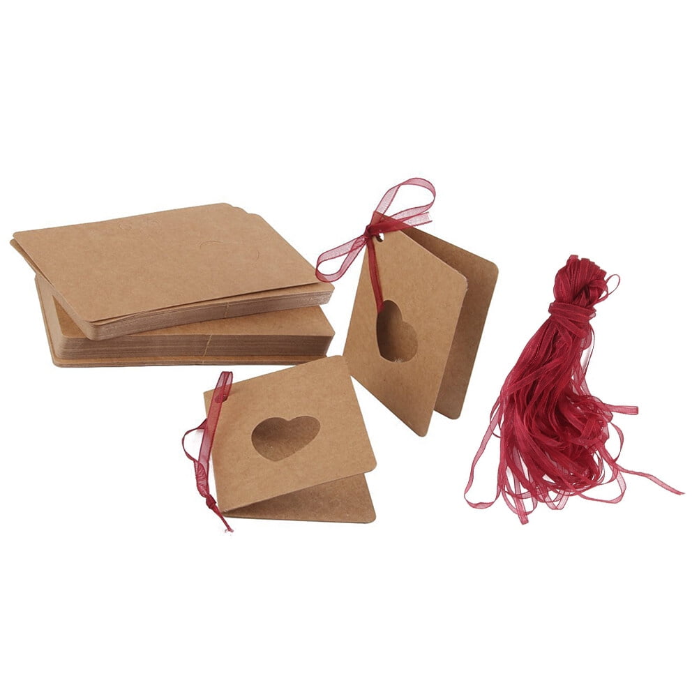 300 pcs Tag Kraft Paper Hanging Tag with Red Rope Hollow-out Heart Shape Lable for Wedding Birthday Decoration