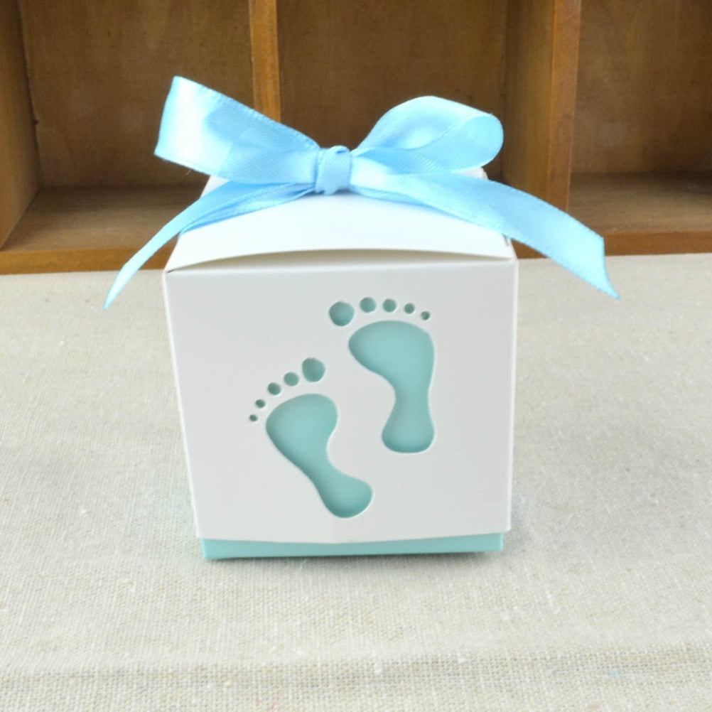 MLINS 100 Pcs Hollowed Candy Box Wedding Favor Boxes Chocolate Candy Wrappers Party Favors for Bridal Shower Wedding Party Birthday(Sky-blue with Ribbon)