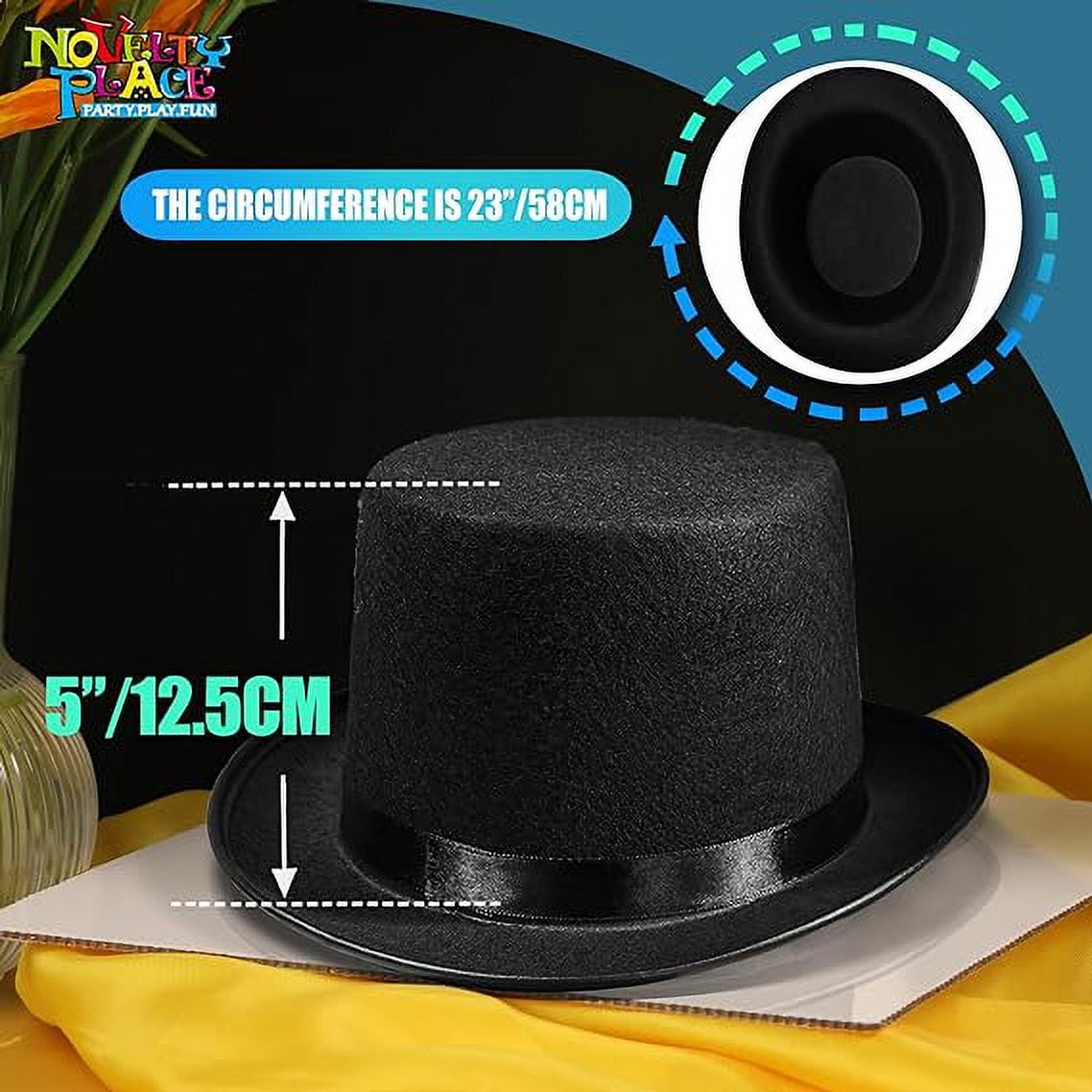 2 Pack Classic Black Felt Top Hat - Fit for Kids & Adults, Unisex Design, Perfect for Cosplay Magician Costume Parties, Stage Performances & Dress-Up Events