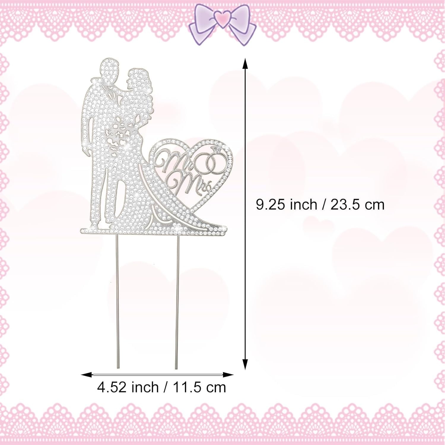 Mr and Mrs Cake Topper - 1Pcs Rhinestone Metal Love Bride and Groom Wedding Cake Topper - Silver Anniversary Party Bridal Shower Engagement Cake Decorations (Silver)