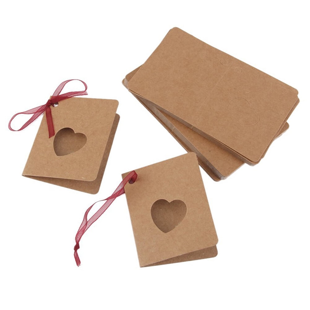 300 pcs Tag Kraft Paper Hanging Tag with Red Rope Hollow-out Heart Shape Lable for Wedding Birthday Decoration