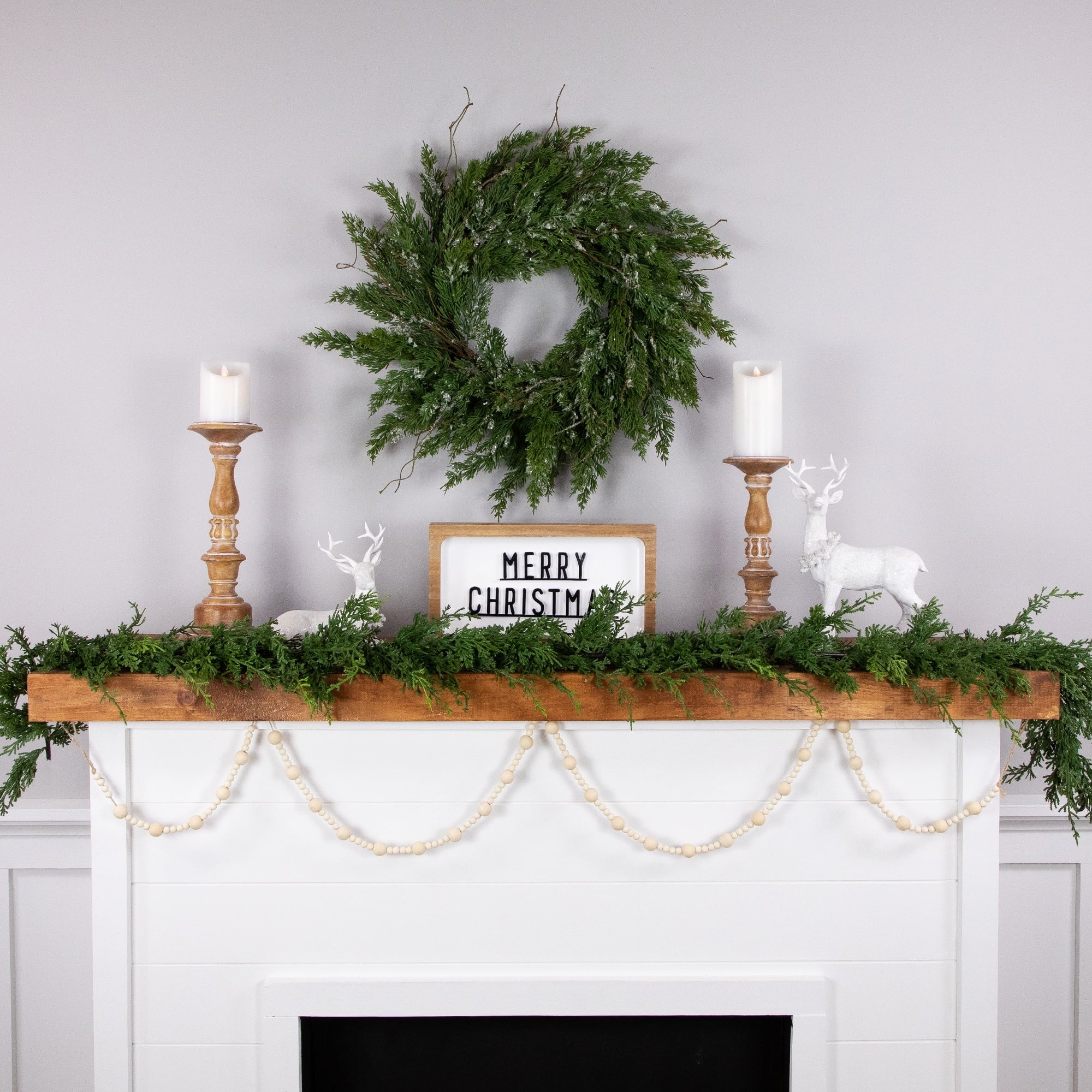 Northlight 6' Cream Wooden Beads Christmas Garland, Unlit