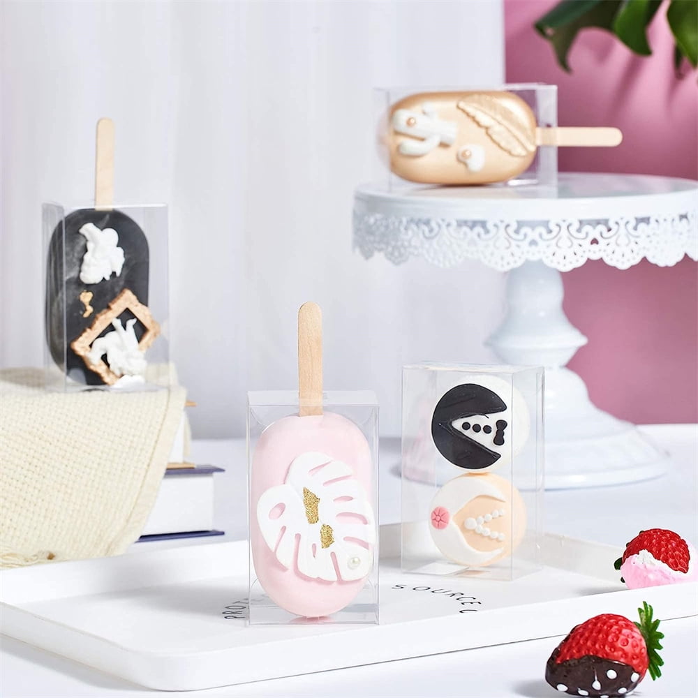 NOGIS 30PCS 3.7 x 2.2 x 1.5 inches Professional Cakesicle Boxes, Rice Krispies Packaging Treat Boxes, Clear Plastic Gift Boxes, Clear Ice Cream Candy Boxes for Birthday Party Favors