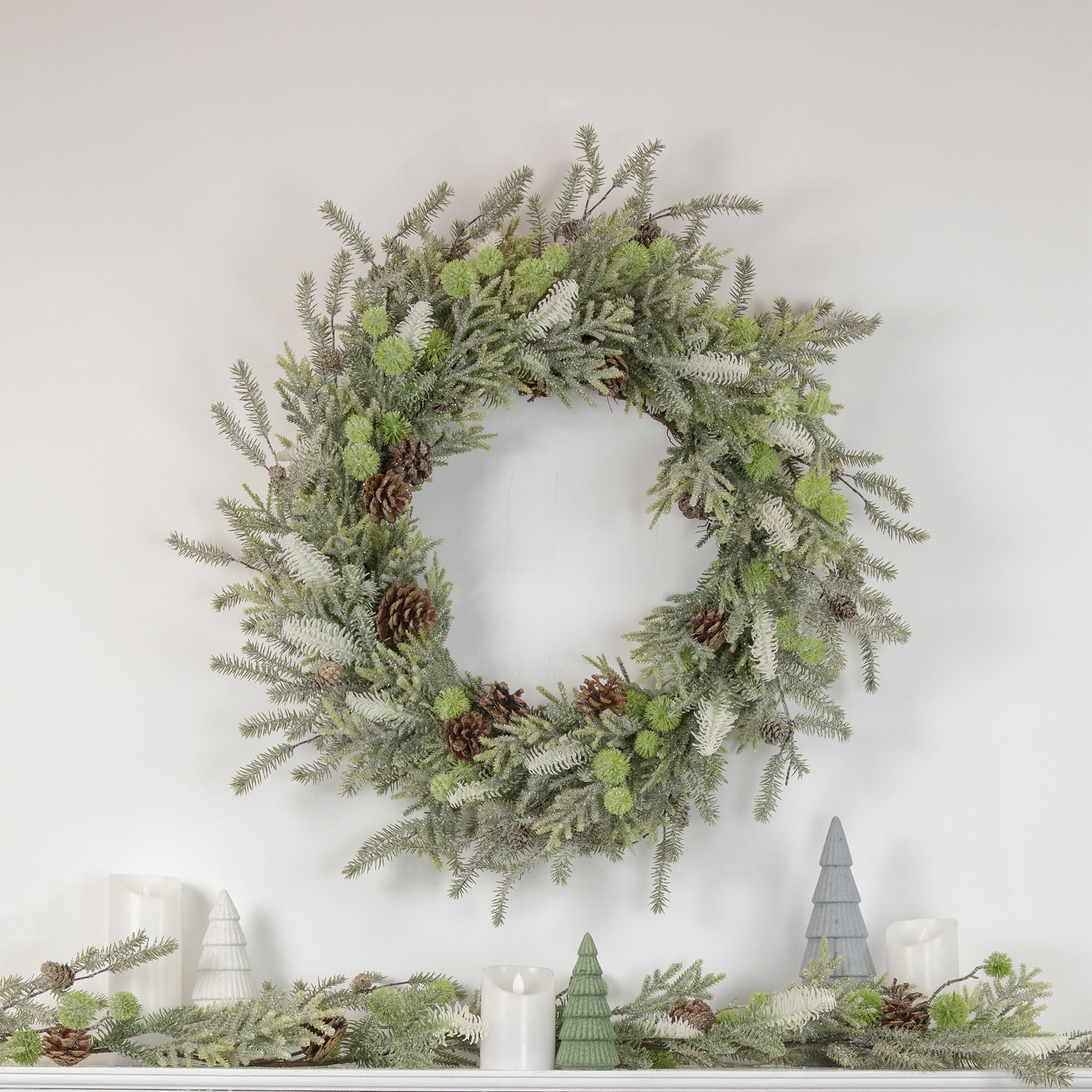 Northlight 5' X 10" Frosted Pine and Pine Cone Christmas Garland, Unlit