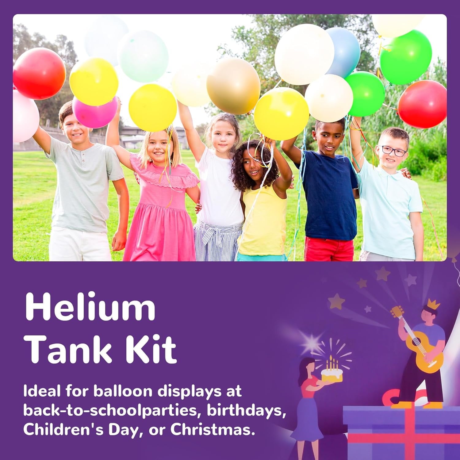 Helium Tank for Balloons at Home 13.4L Premium Helium Gas Tank Pump Kit 99.99% Pure Helium Gas Up to 50 Latex Balloons Ribbons Ideal for Birthday Party, Wedding, Events(1 Pack)