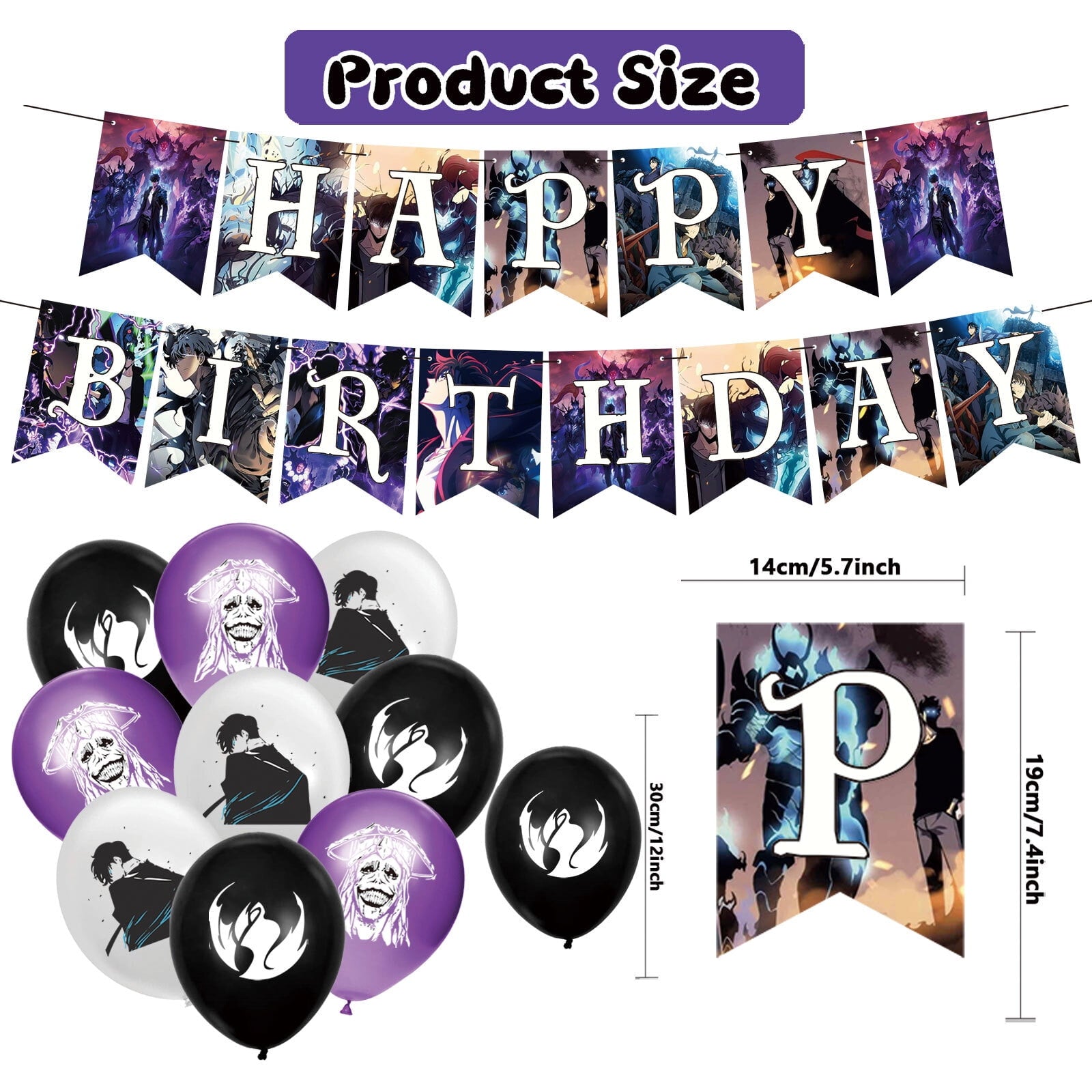 32 Pcs For Solo Leveling Theme Birthday Party Decorations,With 1 Happy Birthday Banner Garland,13 Cupcake Toppers,18 Balloons for Children Party Decorations