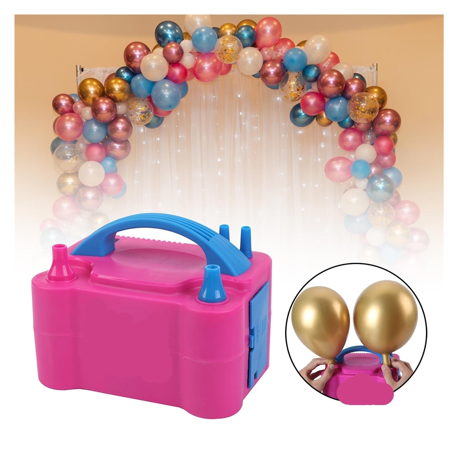 High Power Electric Balloon Pump Inflator Bulk Balloons Filling Dual Nozzle for Double Hole