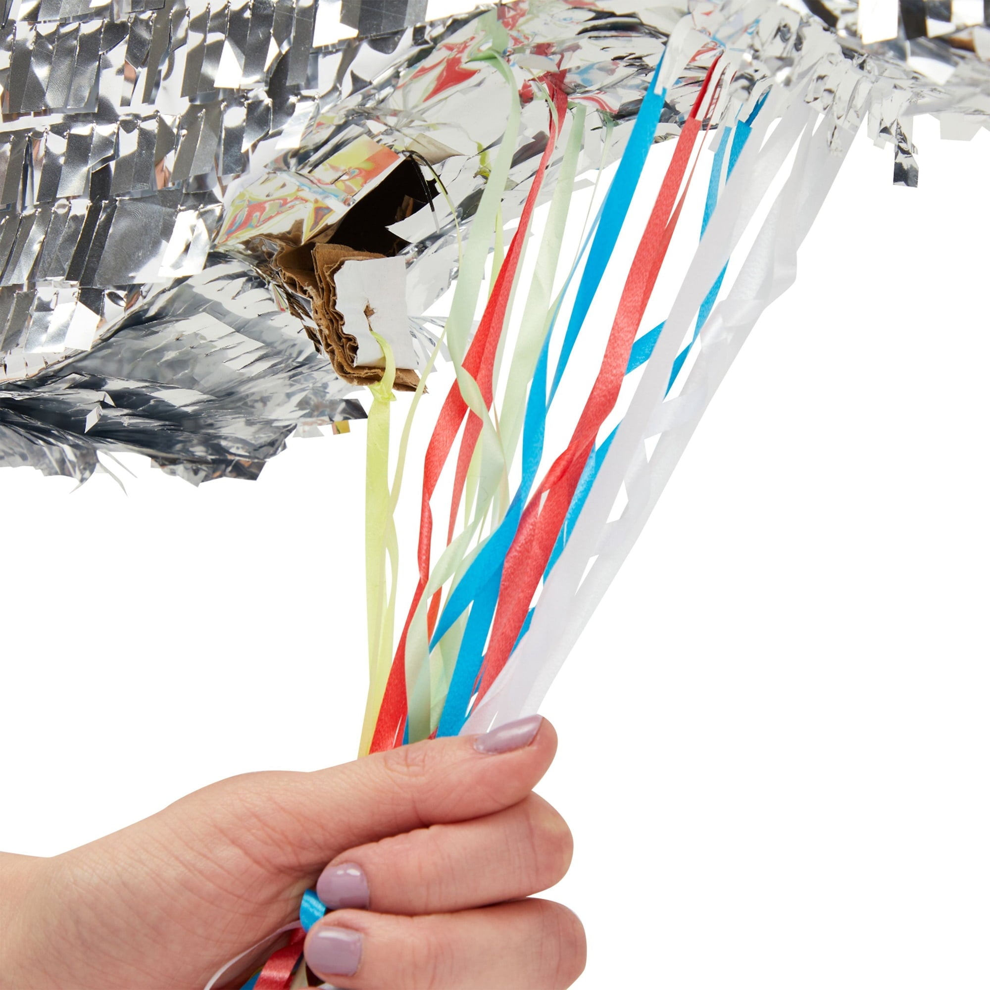 Pull String Dog Bone Pinata for Puppy Birthday Party Decorations, Silver Foil (Small, 16.8 x 10 x 3 In)