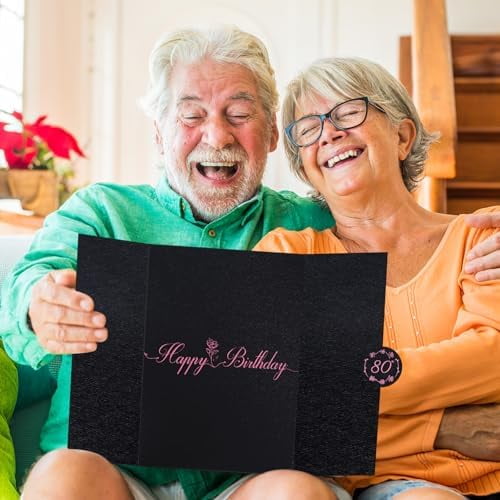 80th Birthday Guest Book Alternative, Black and Pink 80th Birthday Party Decorations for Women, Creative 80th Birthday Signature Book, Cheers to 80 Year Old Birthday Party Supplies