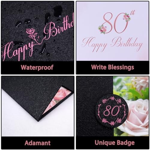 80th Birthday Guest Book Alternative, Black and Pink 80th Birthday Party Decorations for Women, Creative 80th Birthday Signature Book, Cheers to 80 Year Old Birthday Party Supplies