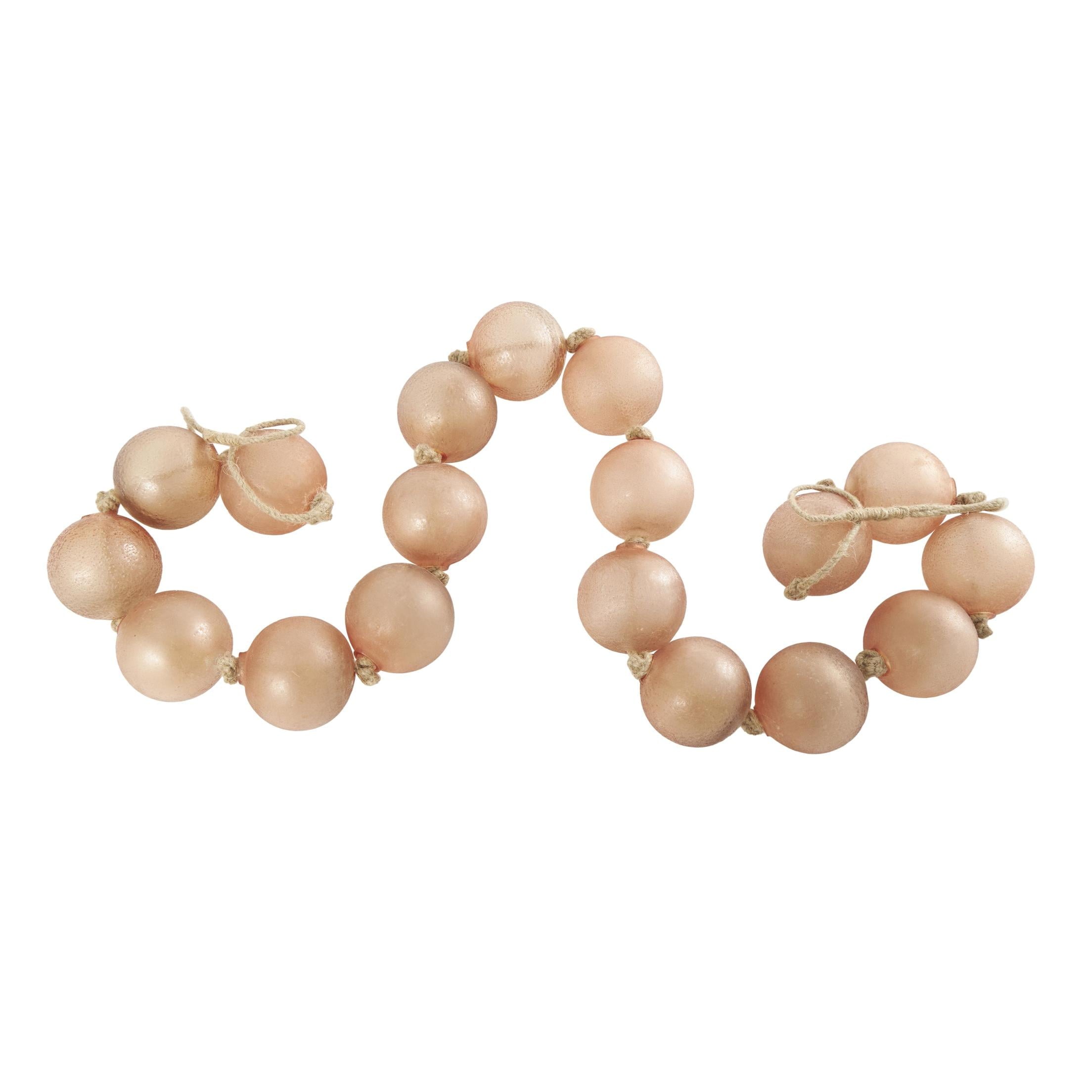 DecMode Handmade Round Extra Long Frosted Orb Pink Glass Garland with Tassel with Knotted Jute Rope