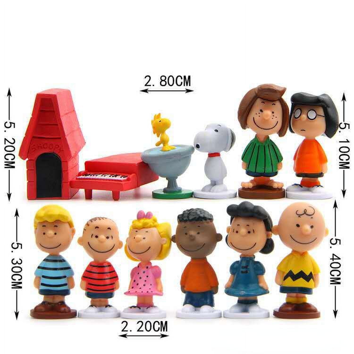 Cute 12 Pcs Cartoon Character Peanuts,Red House and Dog Set 2 Inch Mini Action Figures Set Cake Topper Table Decoration Cute Gift for Kids and Fans