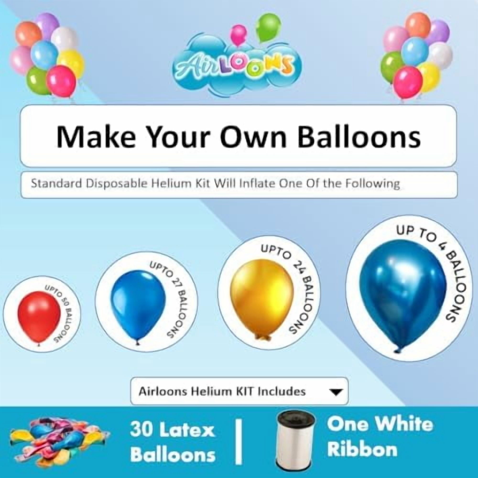 Helium Balloon Kit with 7.5 Cu Ft Tank – Includes 30 Multicolor 9 inch Latex Balloons, Ribbon & Easy to Fill Nozzle – Easy Setup for Birthdays, Weddings, Baby Showers, DIY Party Décor