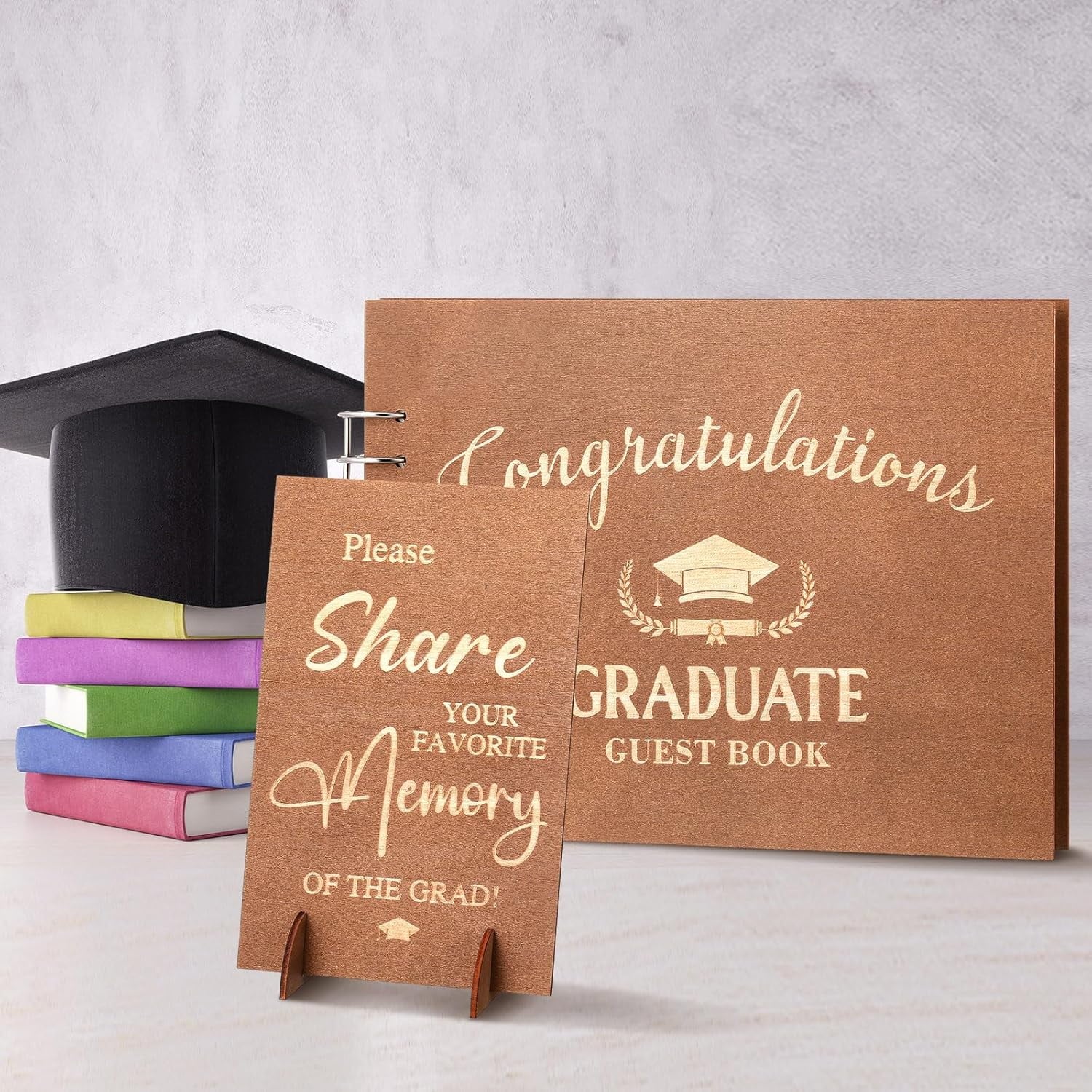 2025 Graduation Guest Book with Wood Graduation Photo Guestbook Sign with Stand Pen Photo Stickers Memory Scrapbook Album DIY Kit Grad Gifts for College High School Grad Party Supplies