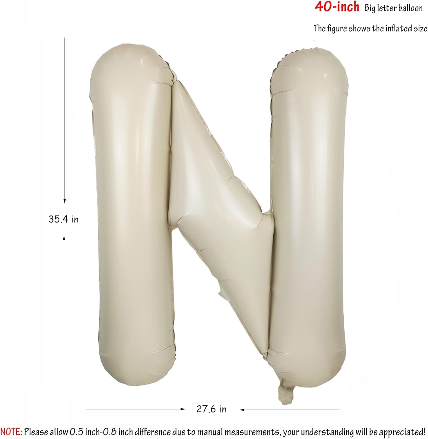 hlquji 40 In Cream White Letter H Balloons Big Alphabet Foil Word Balloon Beige Large Inflating Balloon Letters Sand Mylar Helium Custom Letter Balloon For Boys Girls Birthday Party Baby