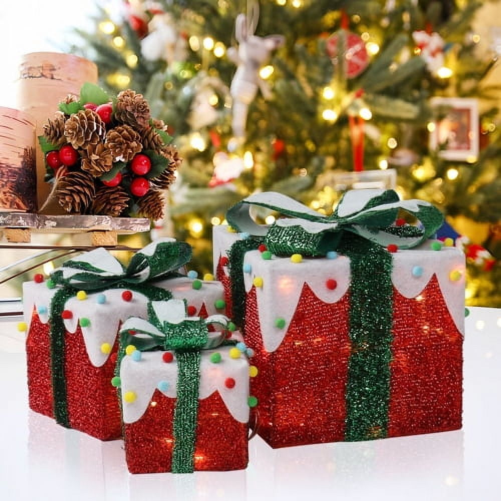 iTopRoad Christmas Decorations 3pcs Lighted Gift Boxes Light Up Gift Boxes for Holiday;Thanksgiving;Yard;Home Outdoor Indoor Decor